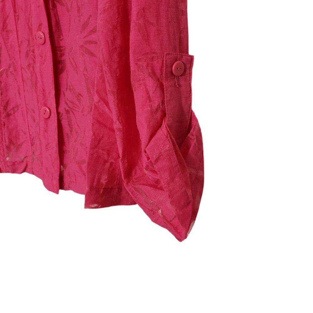 Designer CT192a Ruby Rd. Hot Pink Sheer Palm Tree Motif Shirt 14 Size XL / US 12-14 / IT 48-50 - 4 Thumbnail