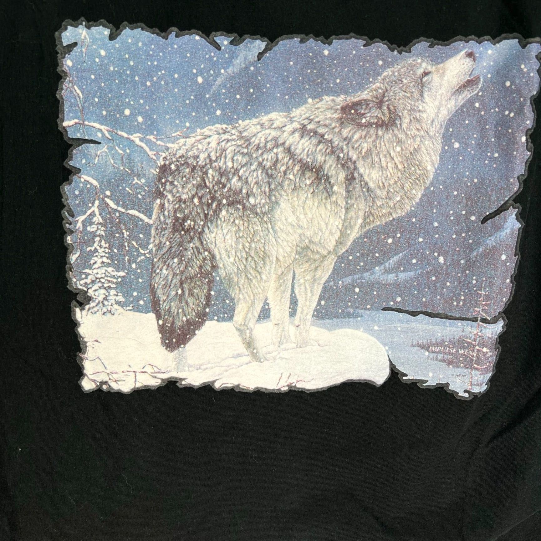 Jerzees VINTAGE JERZEES T-SHIRT Black 2XL Puff Print Winter Wolf Jeff Tift Mens Size 2XL Crew Neck Graphic Print Short Sleeve Logo Wolf Theme Animals Art Size US XXL / EU 58 / 5 - 3 Thumbnail