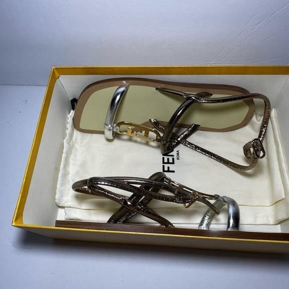 Fendi - New FENDI Metallic Nappa Fendi O'Lock Gladiator Flat Sanda Size US 7.5 / IT 37.5 - 9 Thumbnail