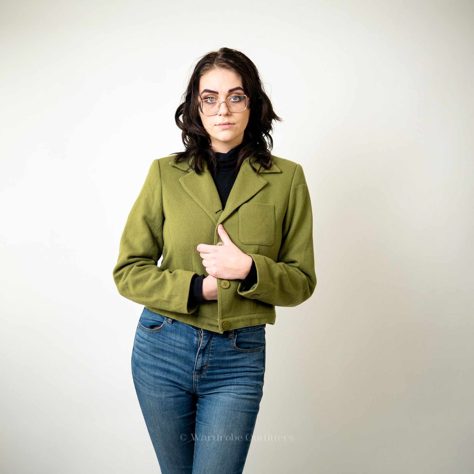 Vintage Vintage Olive Green Cropped Wool Blazer Jacket - 8 Size M / US 6-8 / IT 42-44 - 6 Thumbnail