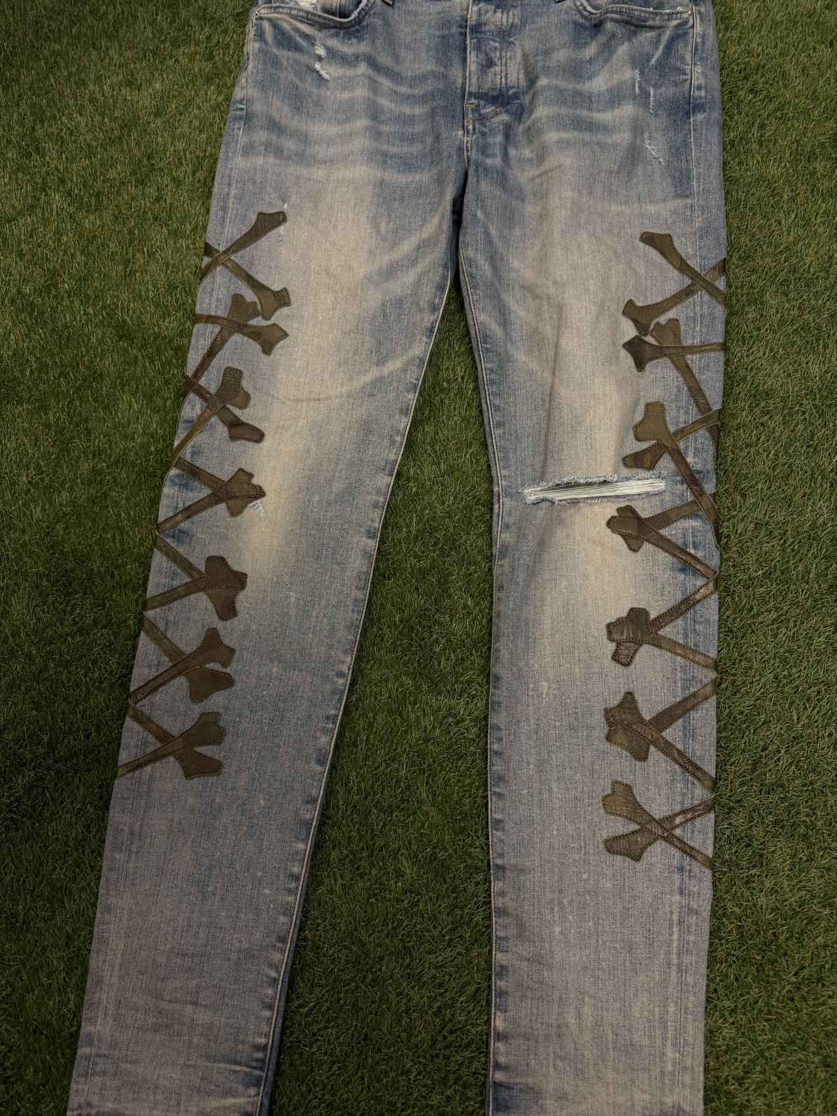 Amiri Amiri Jeans “Bones” Blue Pants Green Patch Rare Size 36 🧼 Size US 36 / EU 52 - 3 Thumbnail