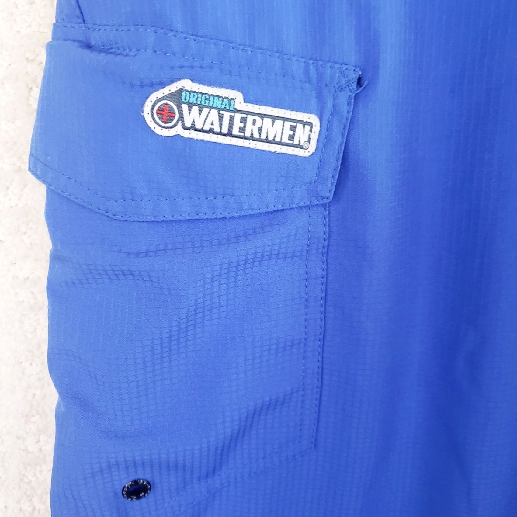 Vintage Waterman Lifeguard Original Men Board Shorts Trunks 32 Blue Polyester Pockets Lifeguard Beach Pool Watersports Medium? Size US 32 / EU 48 - 3 Thumbnail