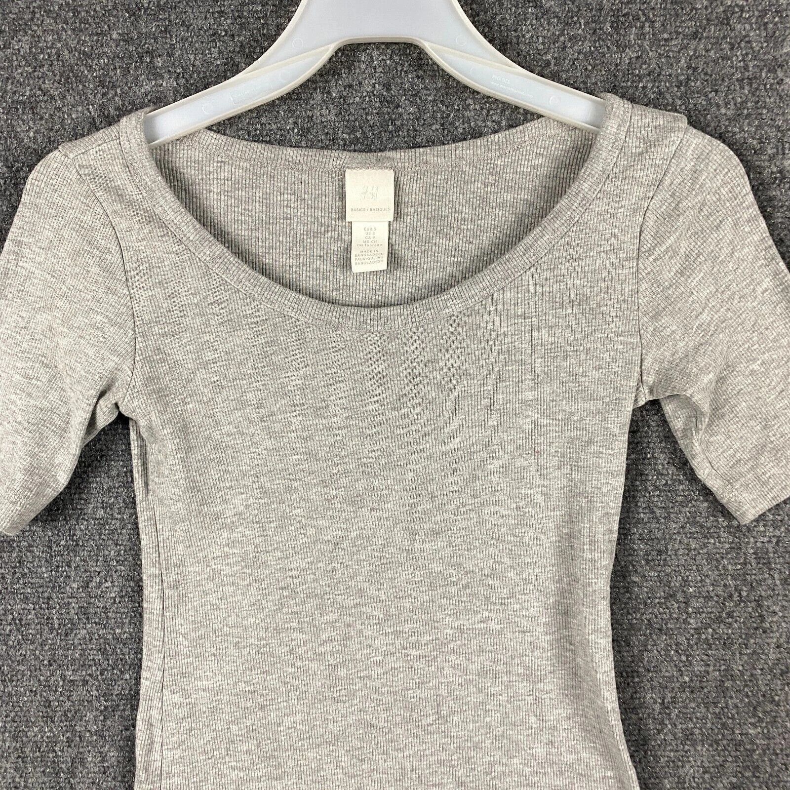 H&M H&M Top Small Women's Short Sleeve Gray Cotton Blend S Size S / US 4 / IT 40 - 3 Thumbnail