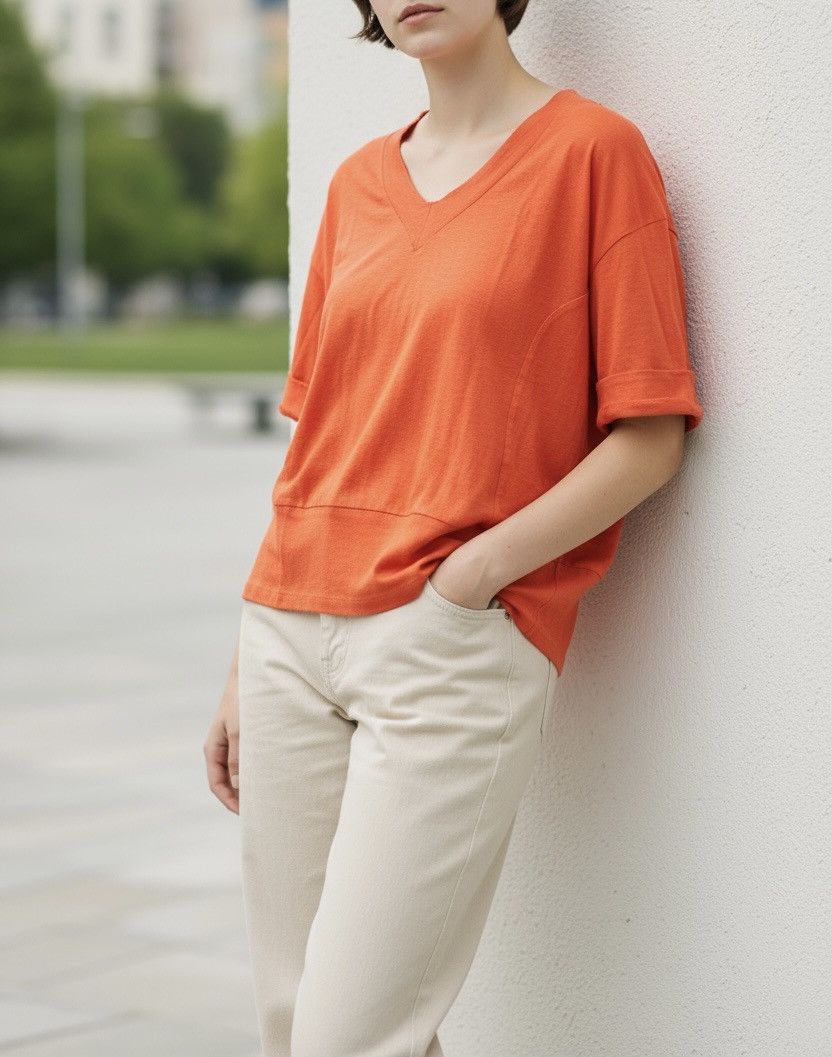 Comme des Garcons Vintage tricot cdg AD94 orange flowy vneck tee Size US S / EU 44-46 / 1 - 2 Thumbnail
