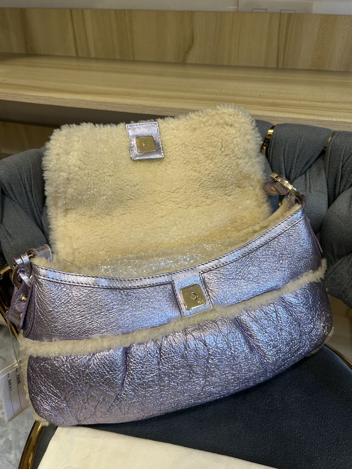 Fendi Fendi Chef Shearling Metallic Purple Sheepskin Small Hobo Size ONE SIZE - 9 Thumbnail