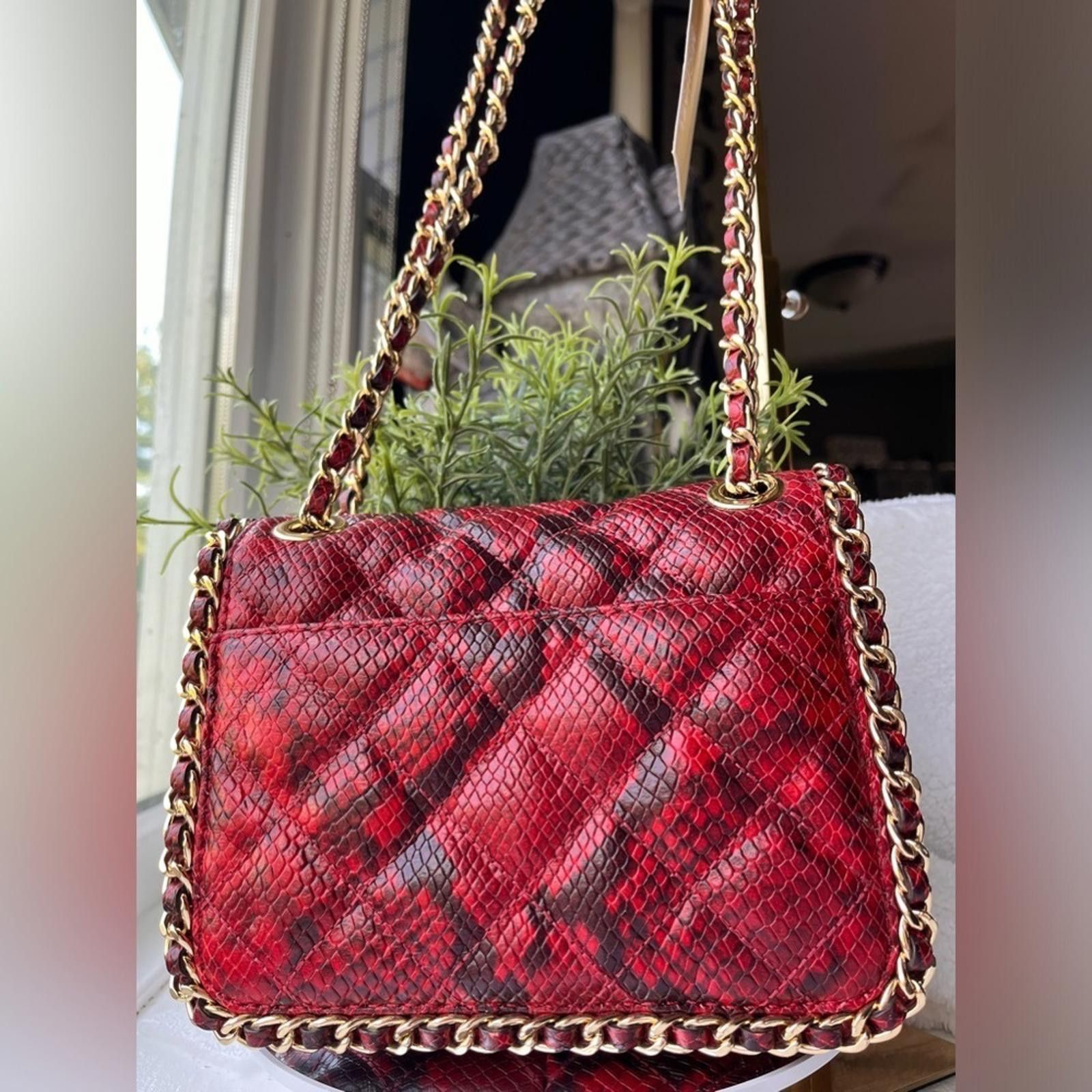 Michael Kors Michael Kors Red Carine Snake Print /Gold Chain Shoulder Bag Size ONE SIZE - 3 Thumbnail