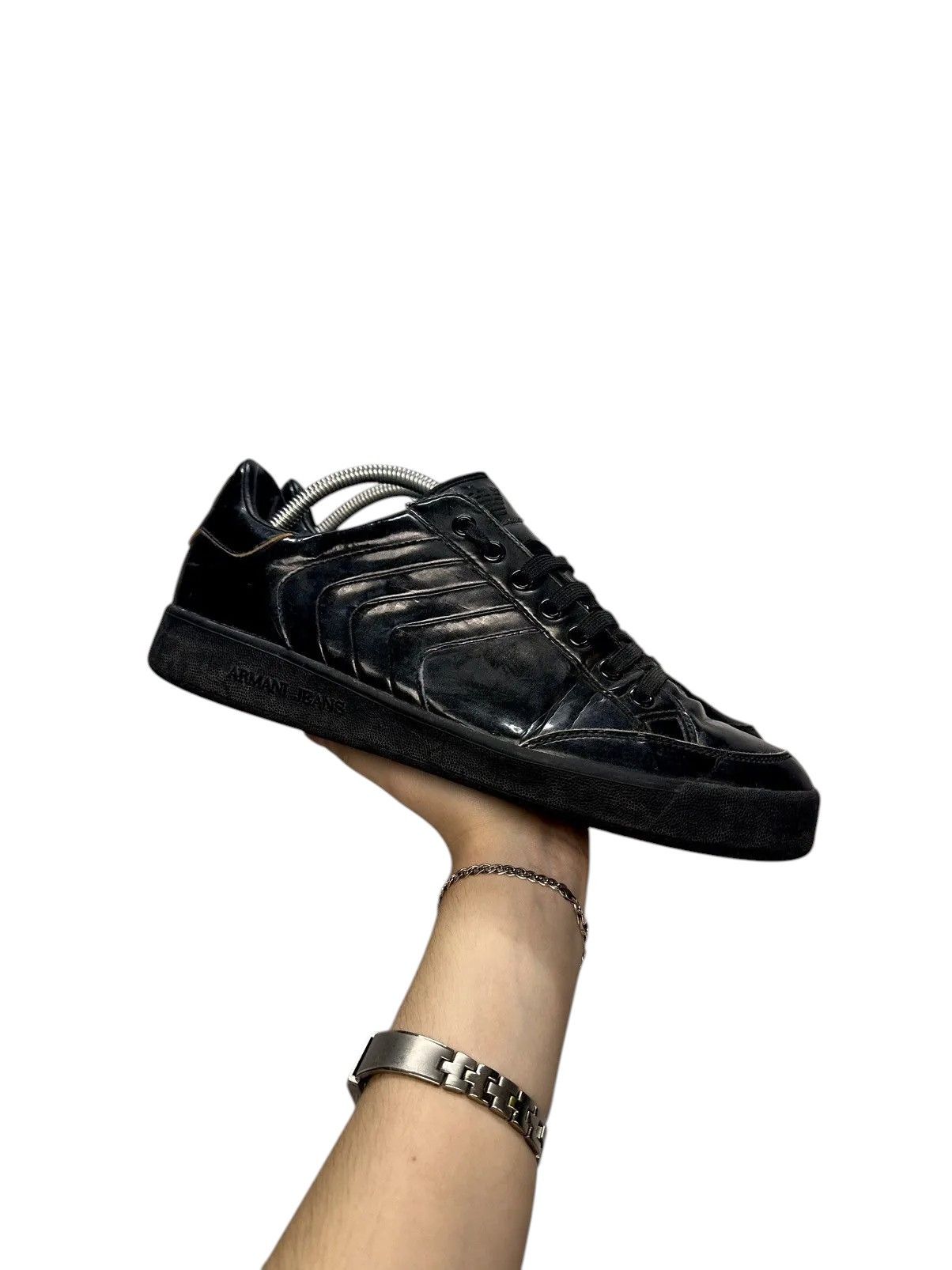 Armani Vintage Armani Black Leather Sneakers Low Top 42.5 Size US 9 / EU 42 - 12 Thumbnail