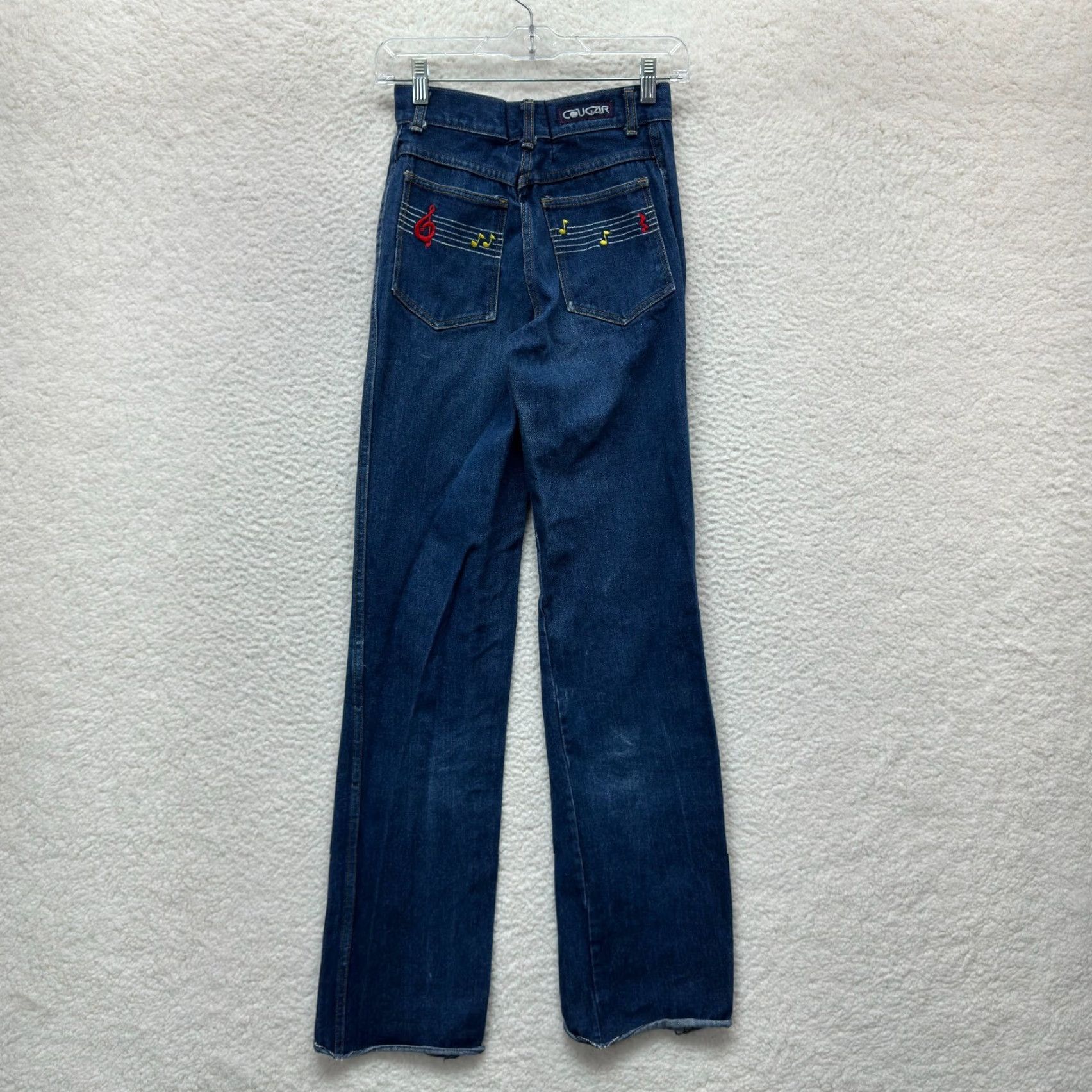 Cougar VINTAGE 80s Western Jeans Cougar Denim Long Tall High Waist Embroidered Blue 0 24 Relaxed Straight Mens Womens Boys Girls Size 25" / US 0 / IT 36 - 2 Thumbnail