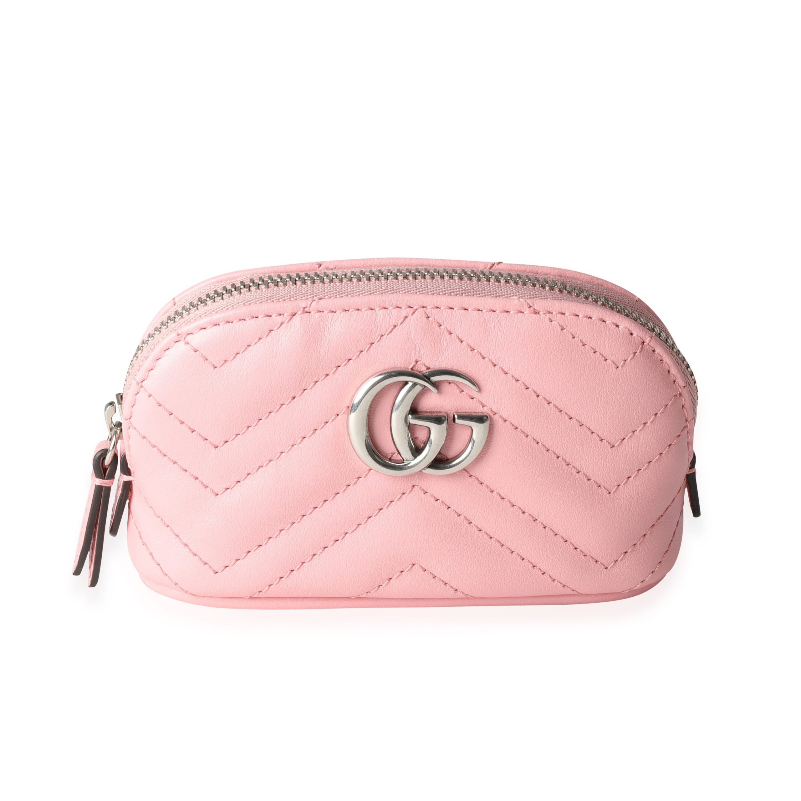 Gucci Pastel Pink Matelass√© Calfskin Leather GG Marmont Mini Key Pouch