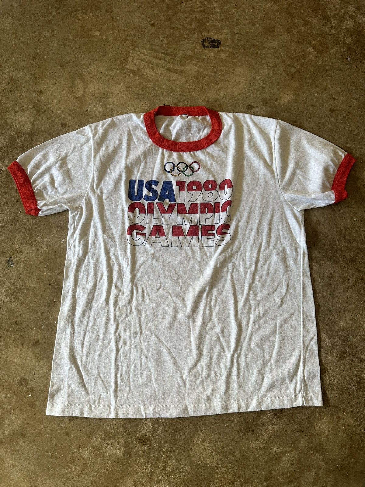 image of Levis x Vintage 1980 Olympics Levi’S Ringer Shirt Size Medium in White, Men's