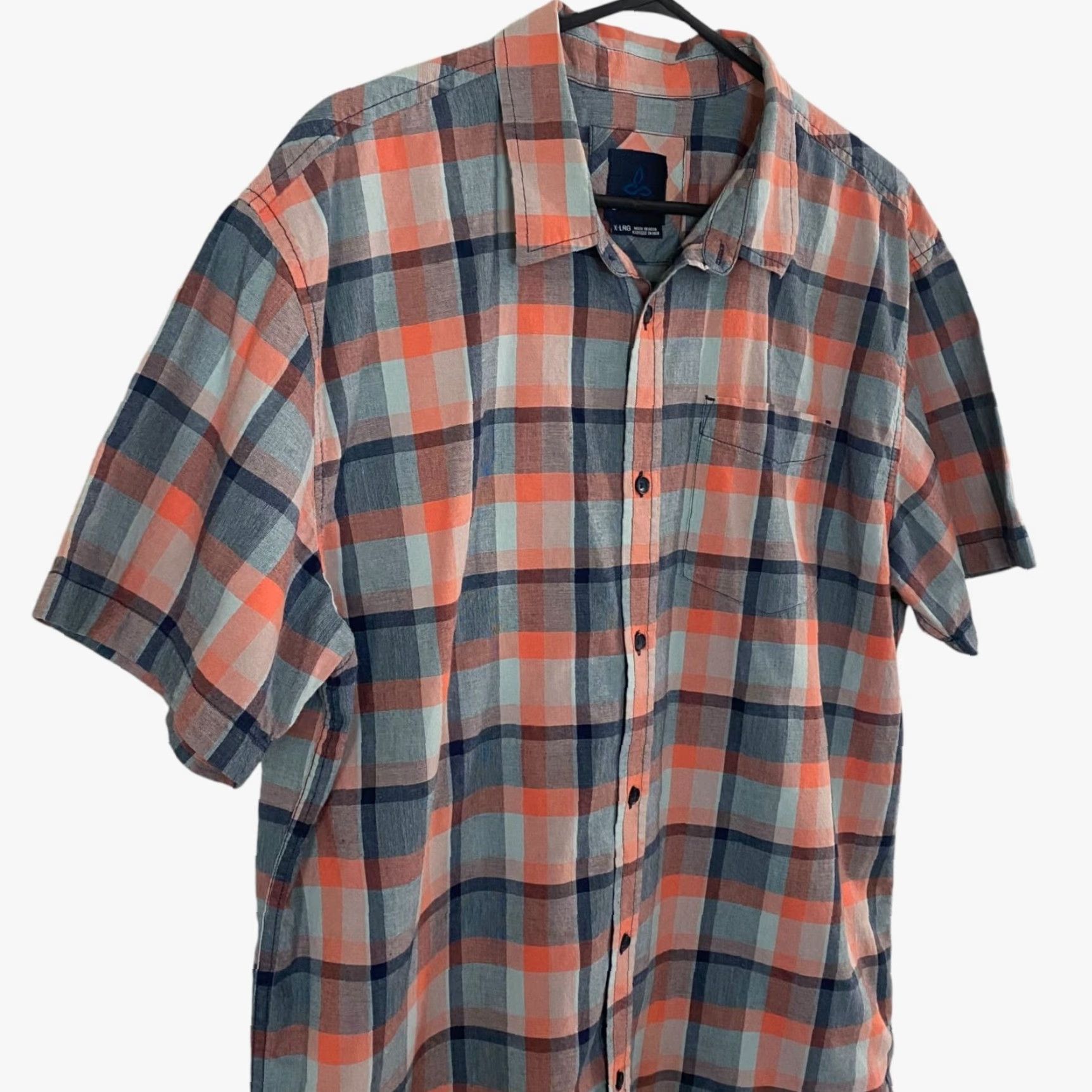 Prana prAna Bryner Sport Shirt Gray/Orange Plaid Men's XL Short-Sleeve Button-Up Size US XL / EU 56 / 4 - 4 Thumbnail