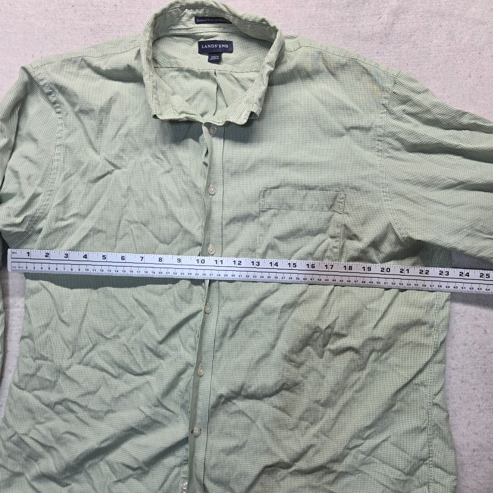 Lands' End Lands' End Green Check Long Sleeve Button-Up Shirt Adult Mens 17.5 34 Classic Casual Size US XL / EU 56 / 4 - 4 Thumbnail