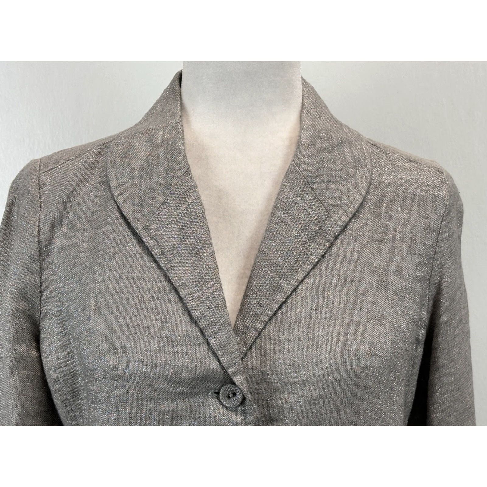 Eileen Fisher Eileen Fisher Twinkle Linen Blazer Jacket Small Petite Sp Metallic Womens PS Silver Blazer Linen Blend Metal Size S / US 4 / IT 40 - 5 Thumbnail