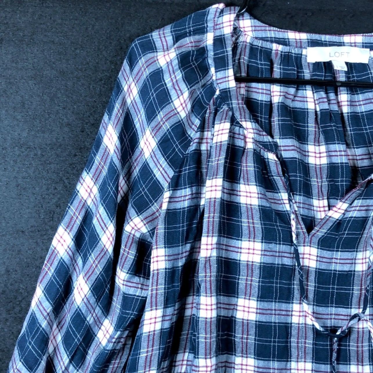 Ann Taylor Ann Taylor LOFT Womens Shirt Multi Plaid V Neck Long Sleeve Sheer Boxy Small Size S / US 4 / IT 40 - 4 Thumbnail