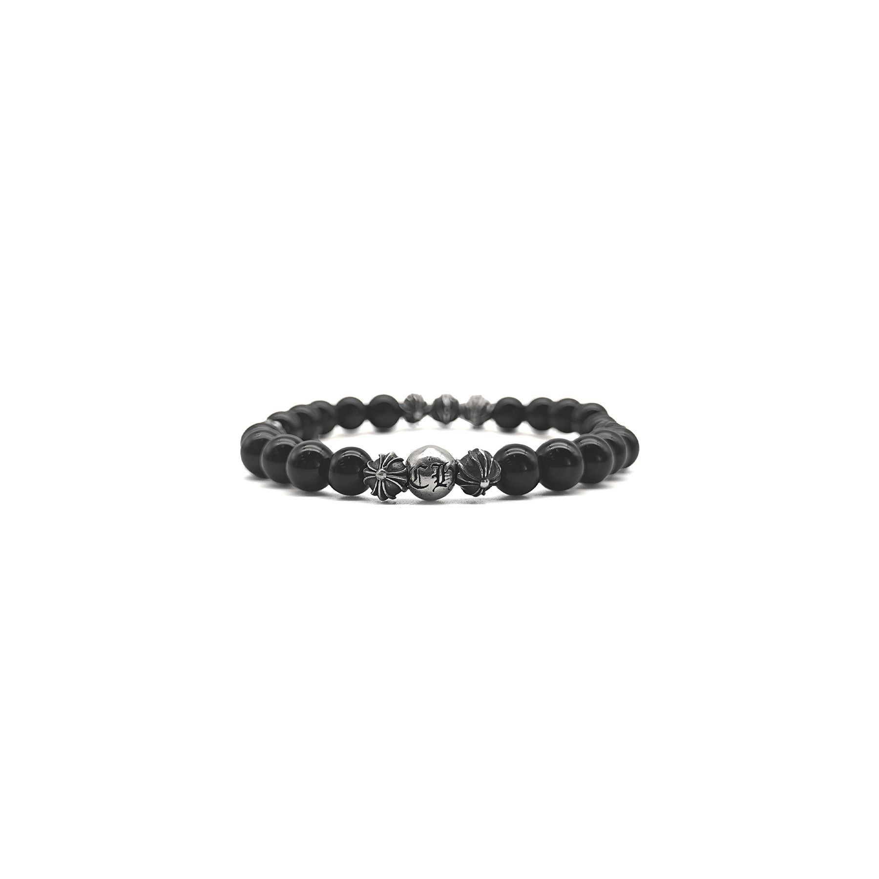 Chrome Hearts Chrome Hearts 6mm Obsidian Eight Silver Beads Cross Bracelet Size ONE SIZE - 2 Thumbnail