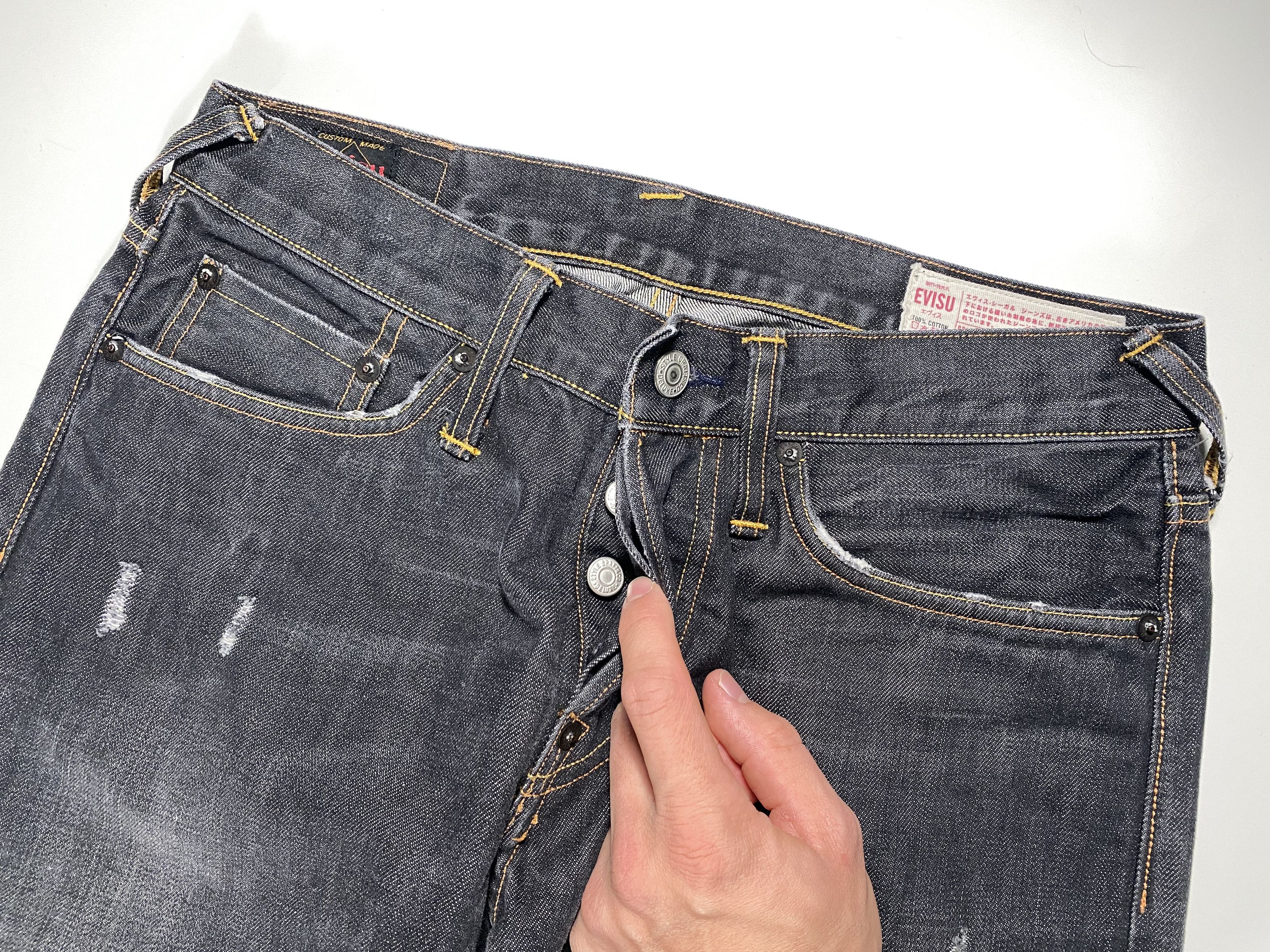 Evisu Evisu No 2 BLK Black Diacock Logo Selvedge Jeans 30x33.5 Size US 30 / EU 46 - 5 Thumbnail