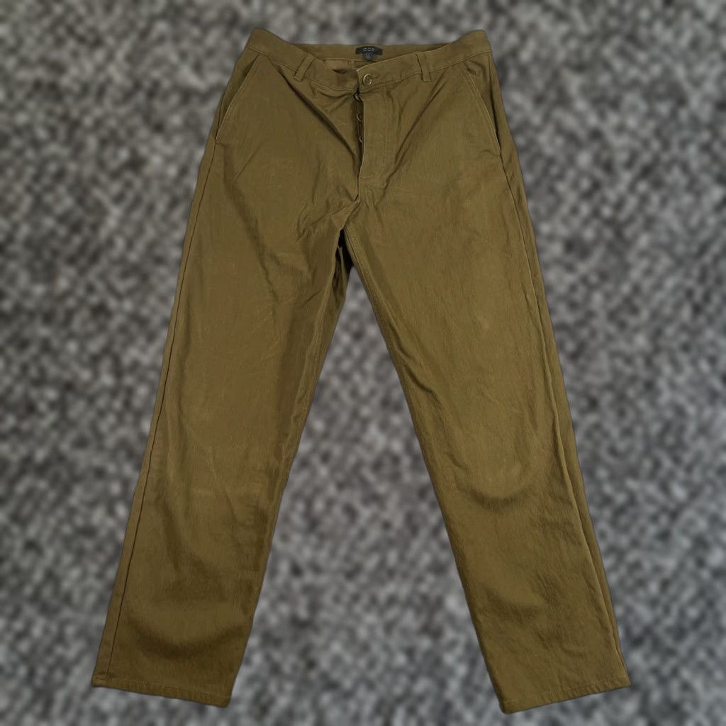 Cos VINTAGE COS Women's Straight Leg Pants Size 12 Cotton Blend Twill Olive Green Chino Casual Business Formal Size 34" / US 12 / IT 48 - 1 Thumbnail