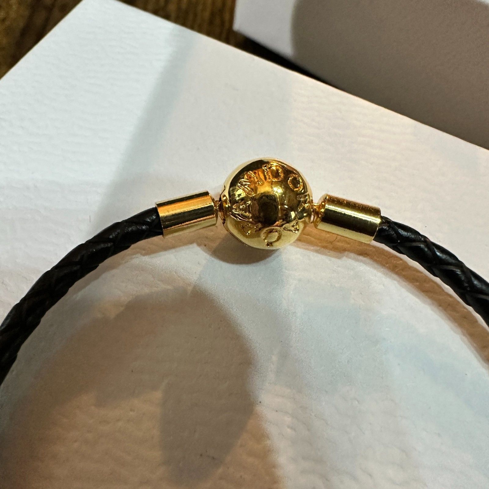 pandora Authentic Pandora BlackLeather Braided Wrap Bracelet, Gold P Size ONE SIZE - 5 Thumbnail