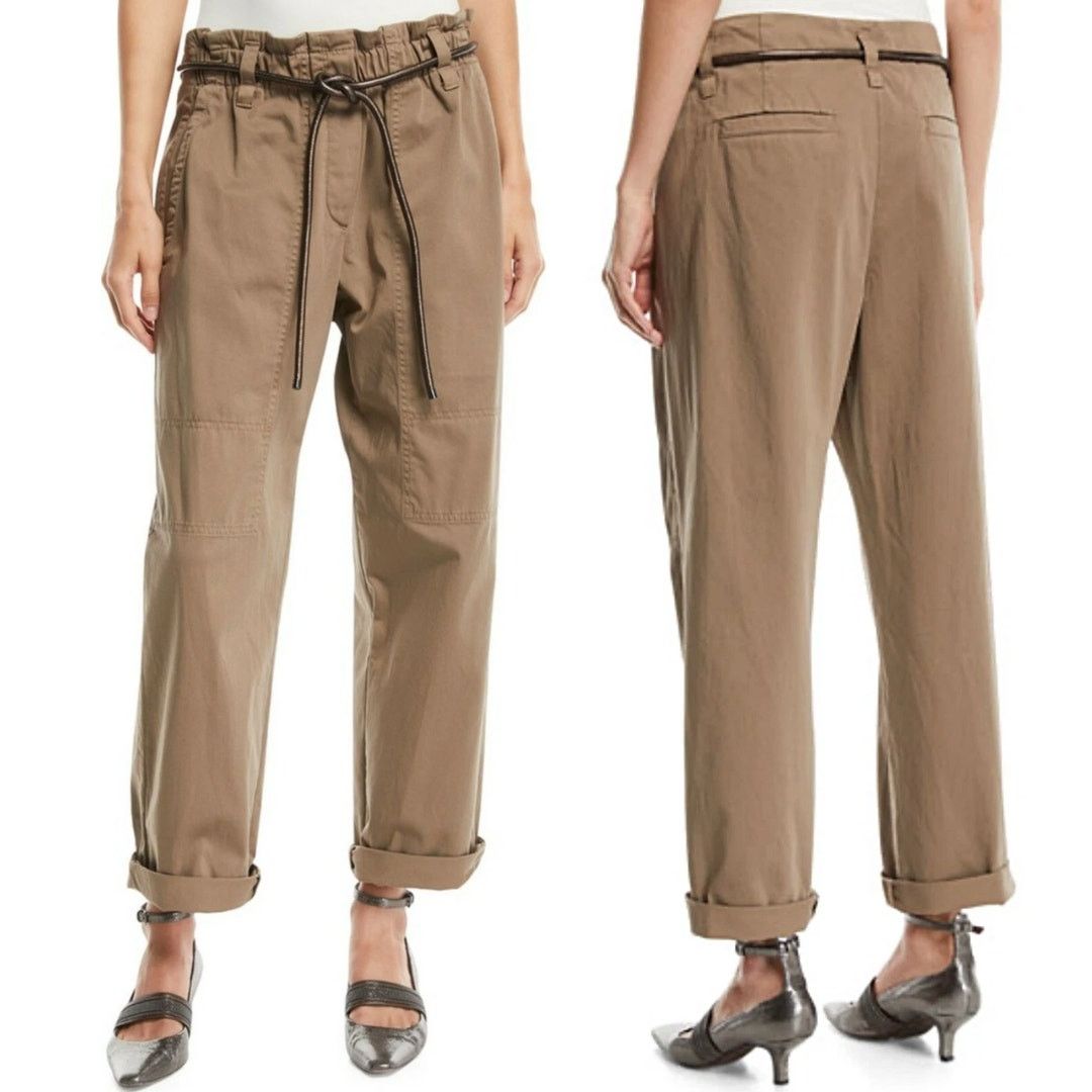 Brunello Cucinelli Paperbag Brown Belted Trouser Pants 2