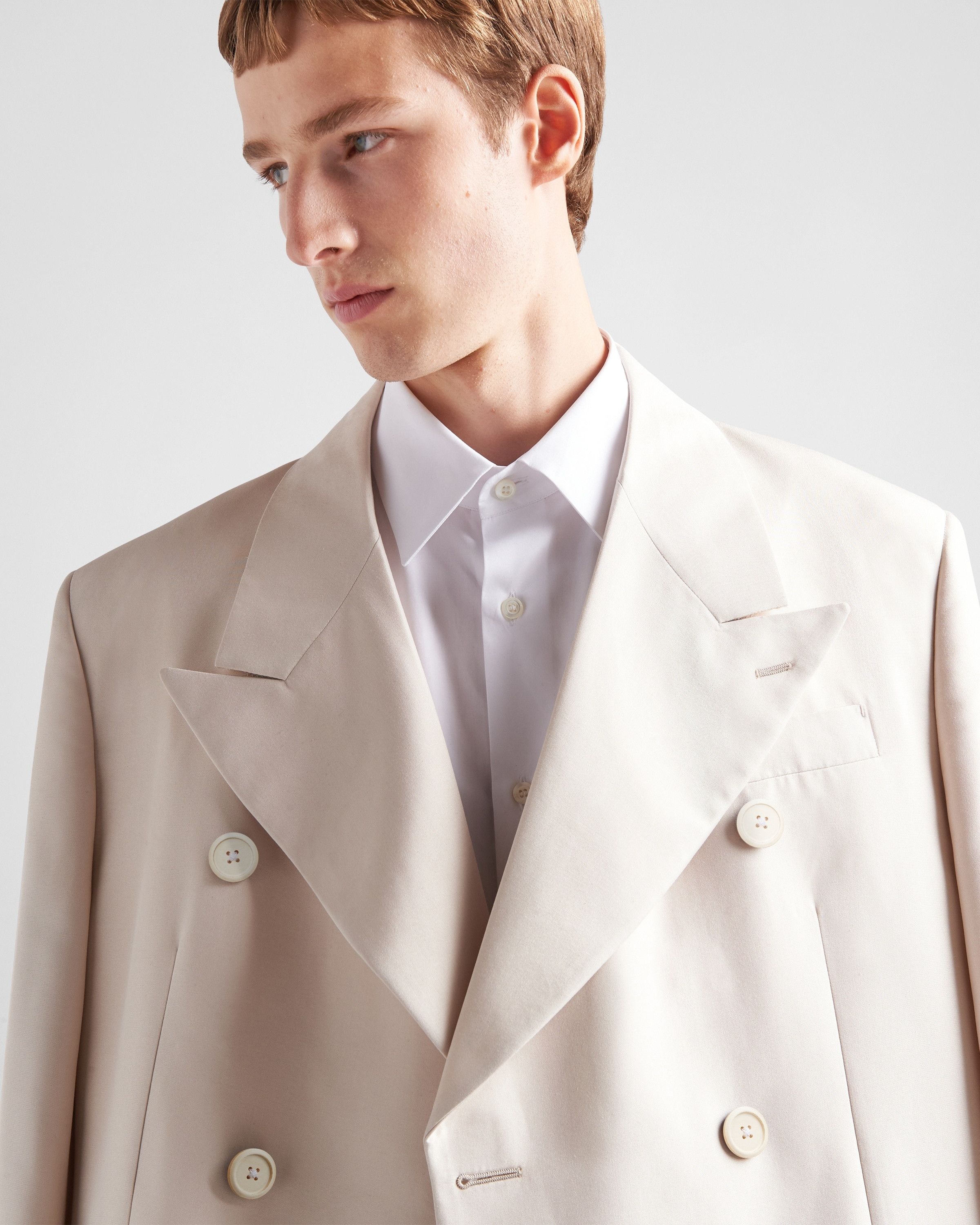 Prada o1bcso1str1025 Double-Breasted Silk Jacket in Ivory Size US L / EU 52-54 / 3 - 3 Thumbnail