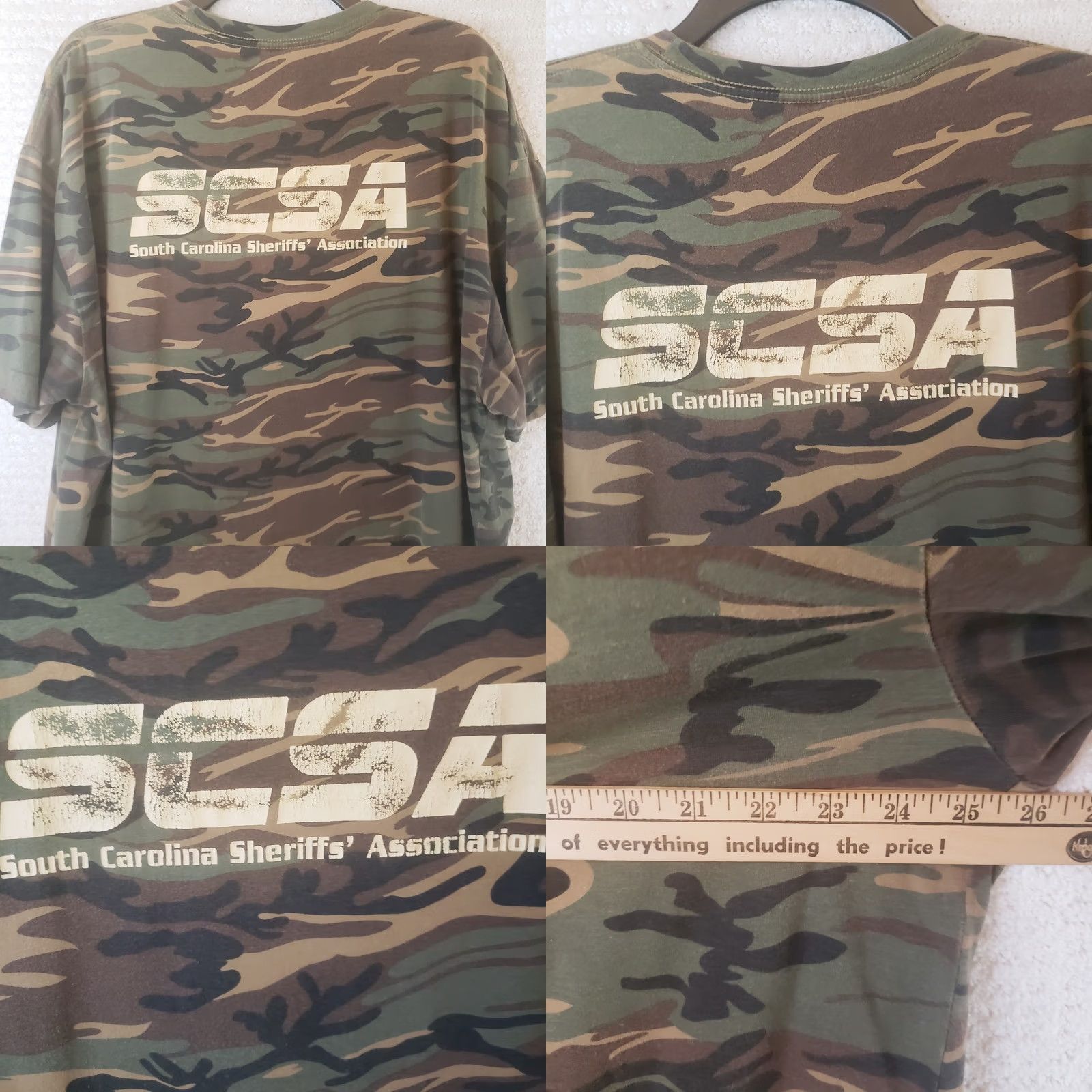 Vintage SCSA South Carolina Sheriff Association Men's XL Woodland Camo Short Sleeve Tee Shirt Size US 36 / EU 52 - 8 Thumbnail