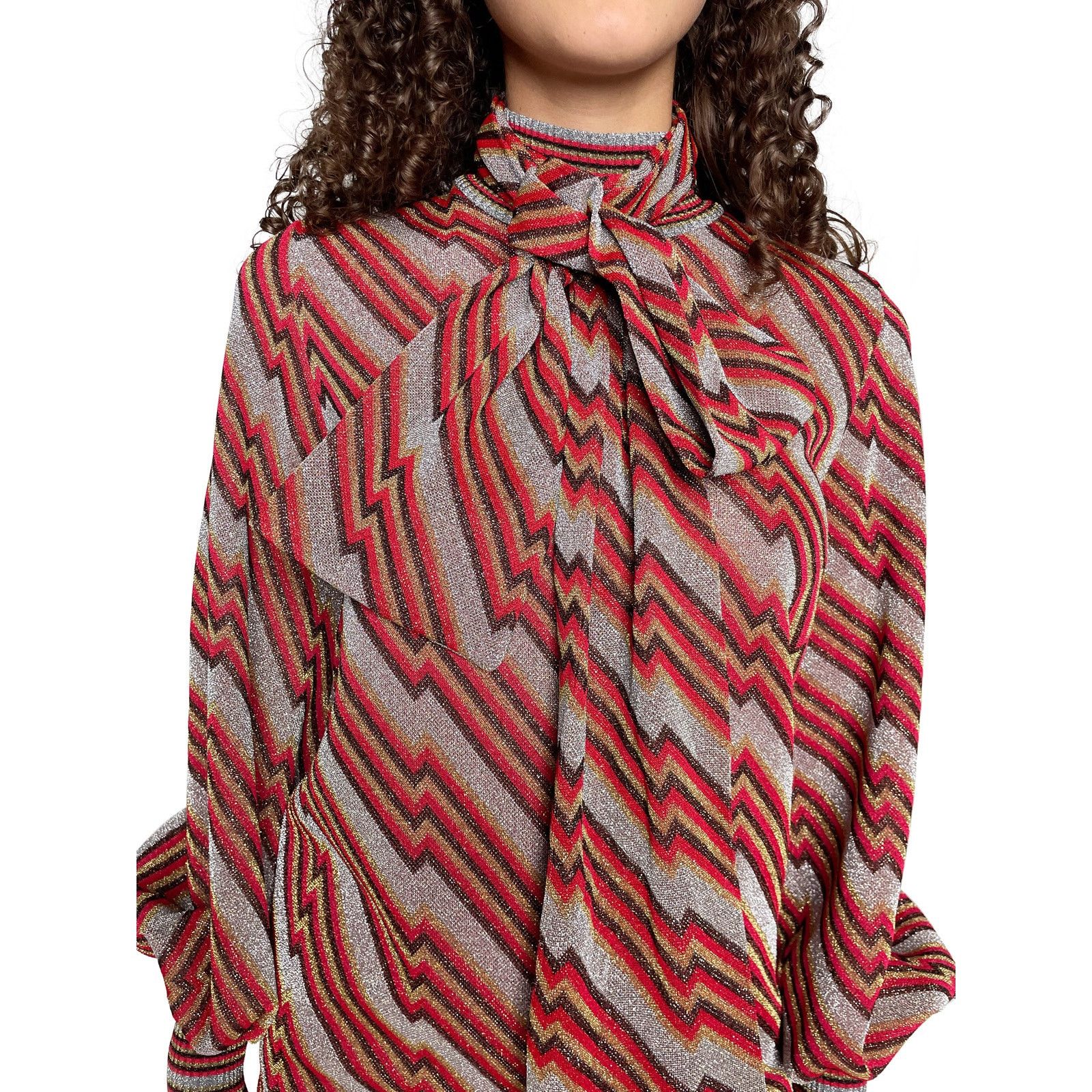 Gucci Red/Silver/Gold Lurex Long Sleeve Top Size S / US 4 / IT 40 - 3 Thumbnail