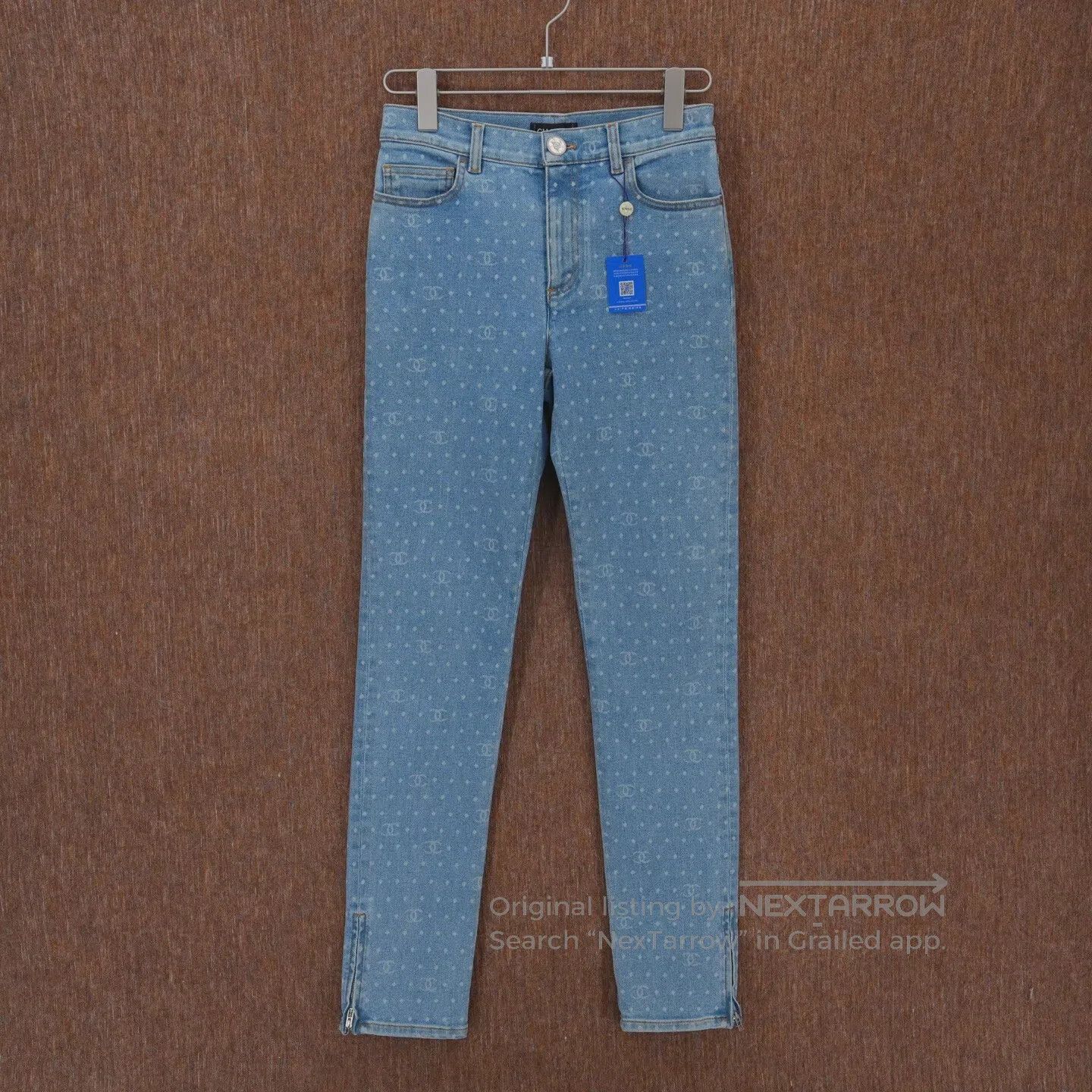 Chanel Chanel 23P blue full-print polka-dot logo jeans Size 35" - 1 Thumbnail