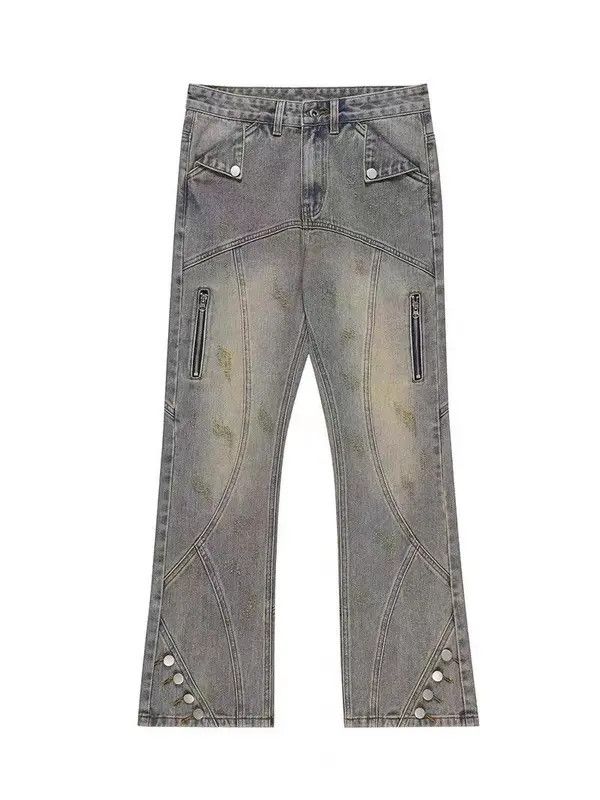 Japanese Brand × Jean Retro distressed yellow mud-dyed straight-leg zipper jeans Size US 32 / EU 48 - 4 Thumbnail