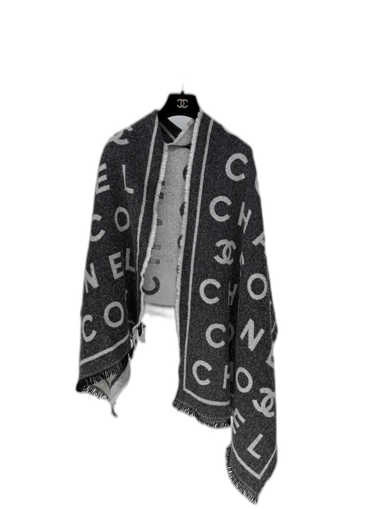 Chanel New Chanel Gray Logo Cashmere Scarf Wrap Size ONE SIZE - 1 Thumbnail