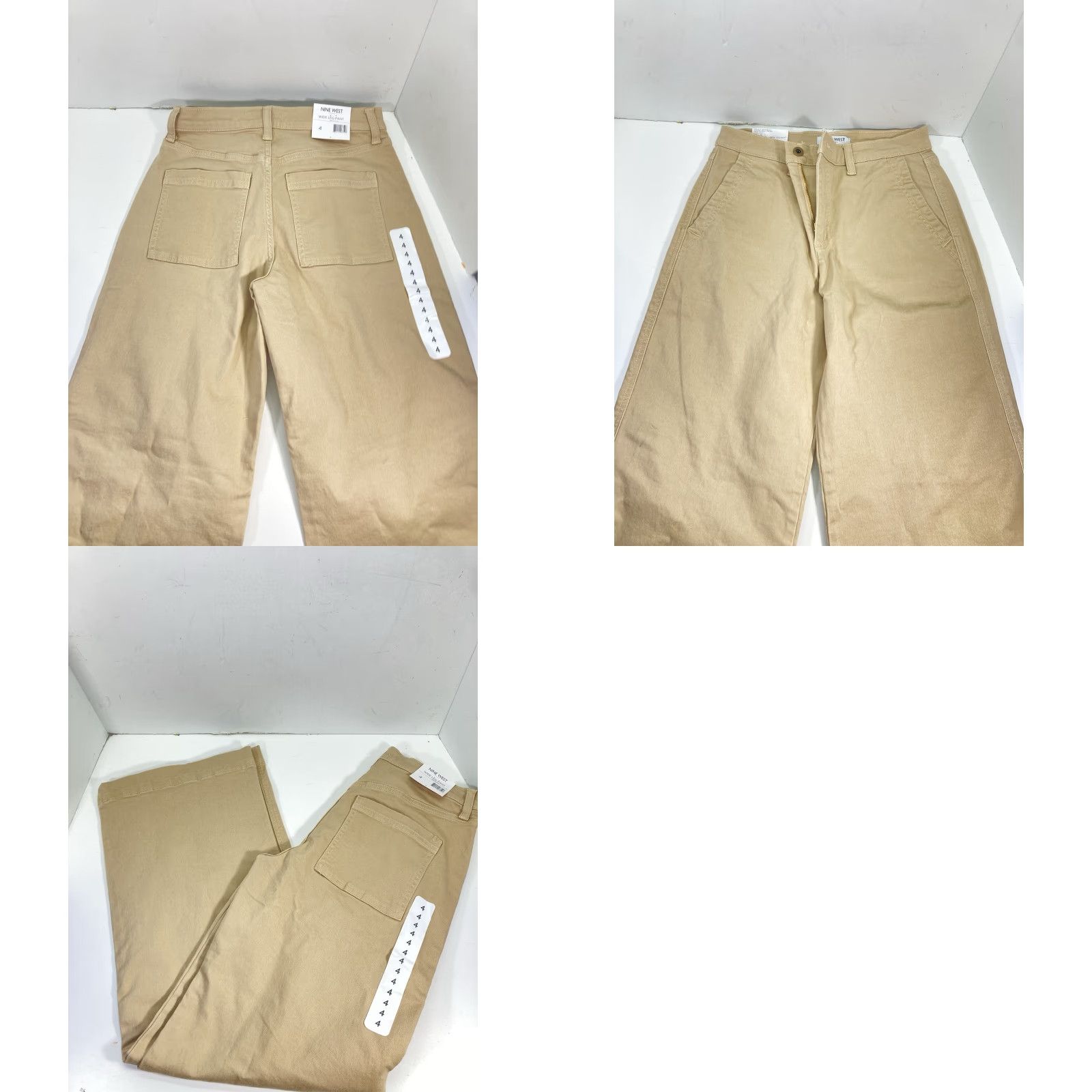 Nine West Nine West Wide Leg Pants Women Sz 4 30X32 Beige Khaki Stretch Cotton Blend NWT Size 27" / US 4 / IT 40 - 8 Thumbnail