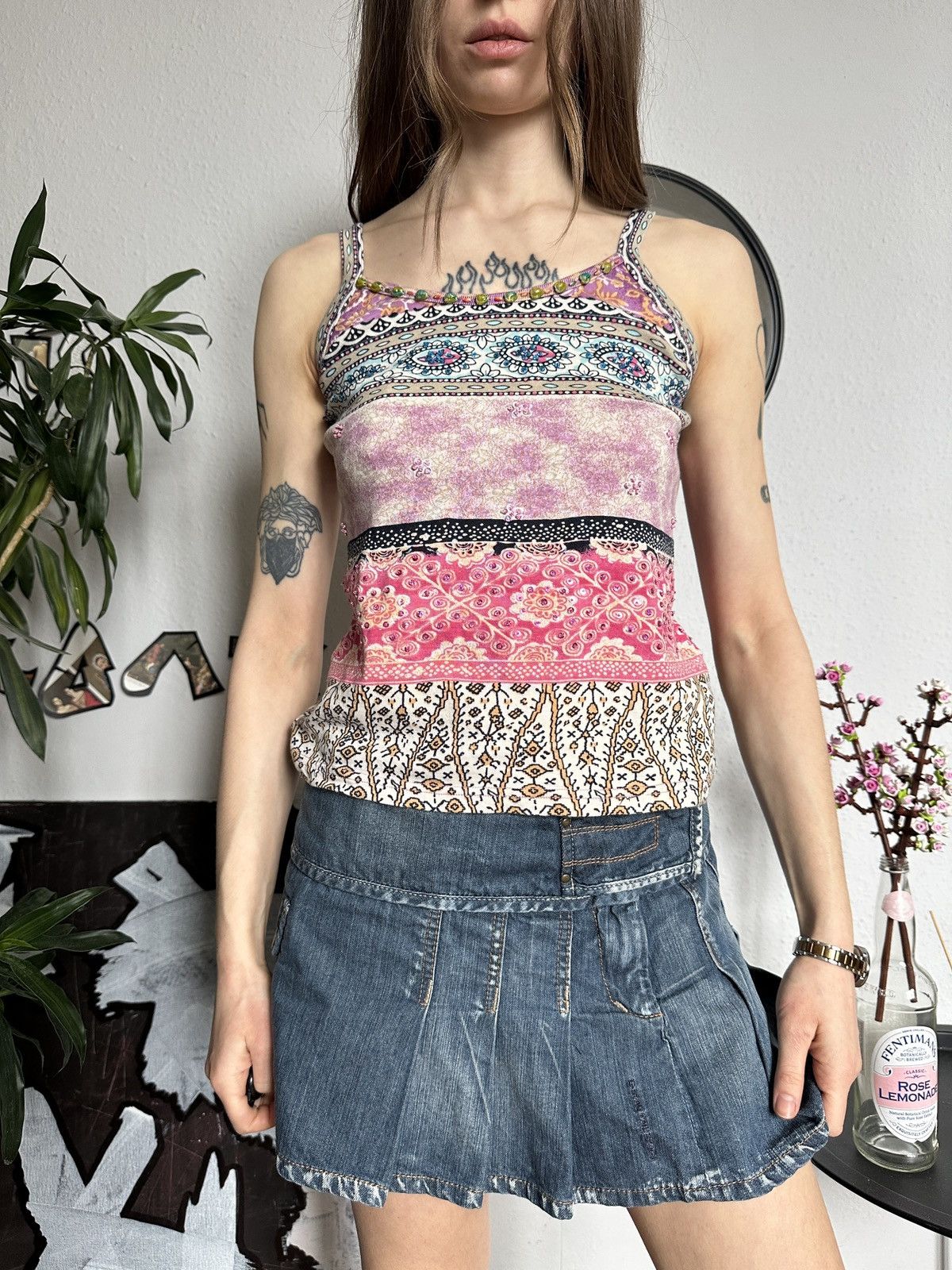 Vintage Beaded Paisley Cute Hippie Tank Top 00s Size M / US 6-8 / IT 42-44 - 3 Thumbnail
