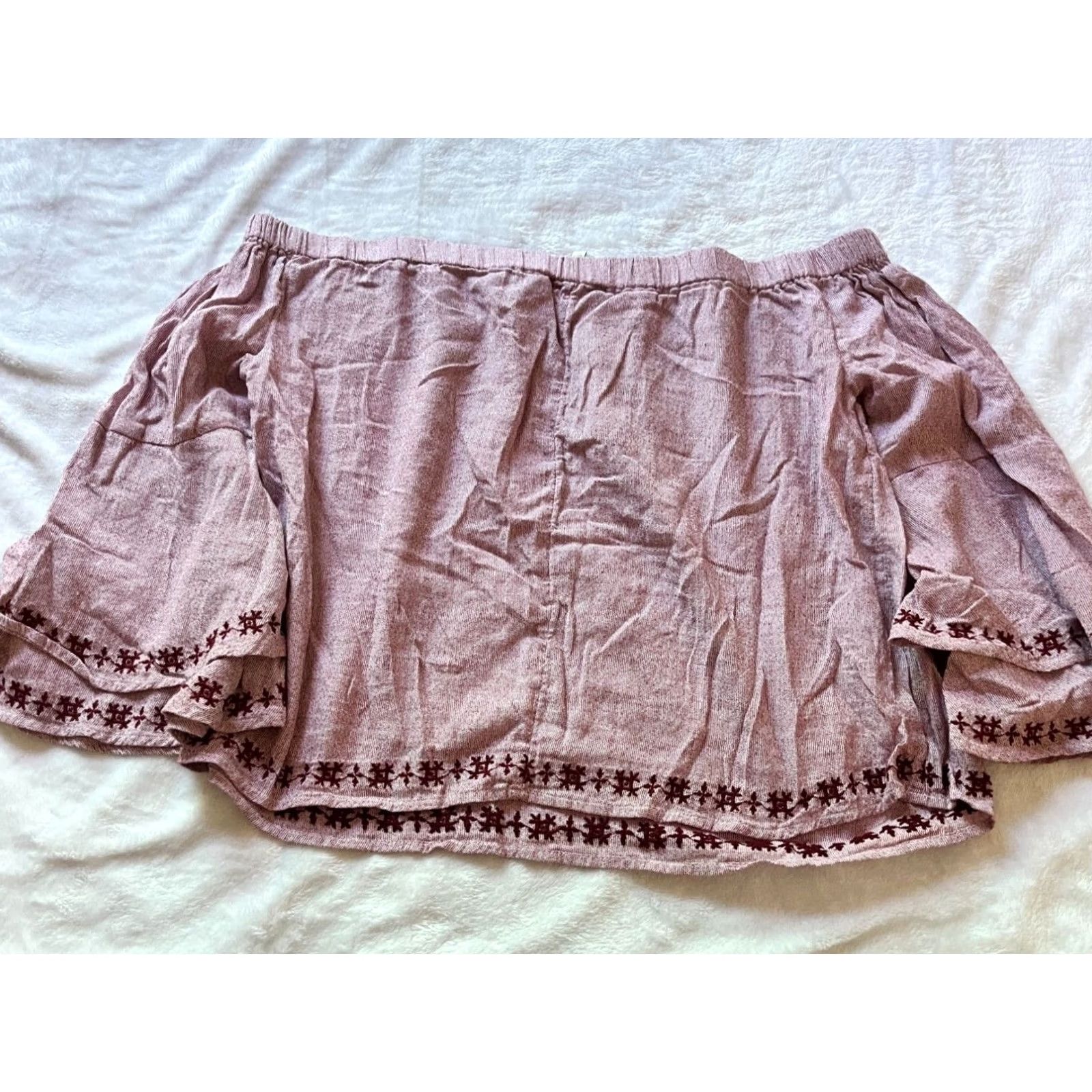 Lucky Brand Lucky Brand Womens Pink Boho Embroidered Bell Sleeve Off Shoulder Top Medium Size M / US 6-8 / IT 42-44 - 3 Thumbnail