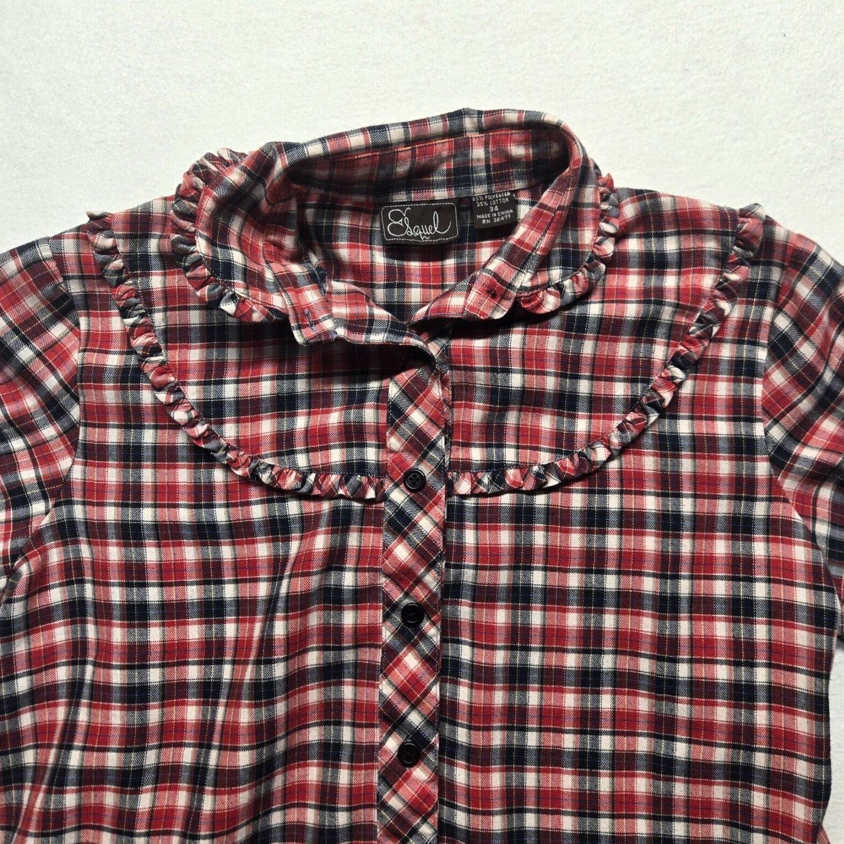Vintage Vintage Women's 34 Red Plaid Ruffle Collar Button-Up Shirt Cottagecore Size XXS / US 00 / IT 34 - 2 Thumbnail
