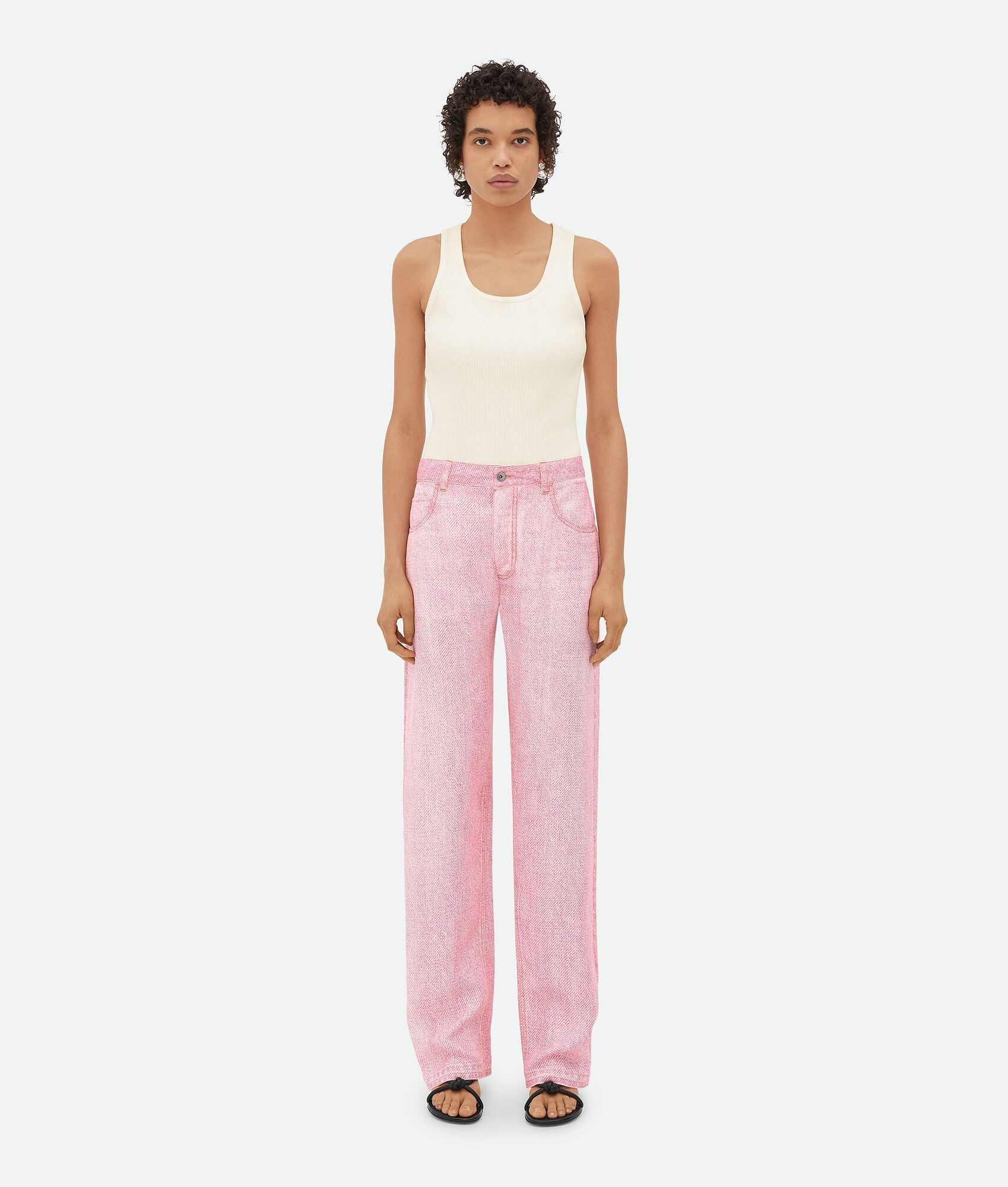 o1bcso1str0725 Printed Denim Viscose Trousers in Pink/White
