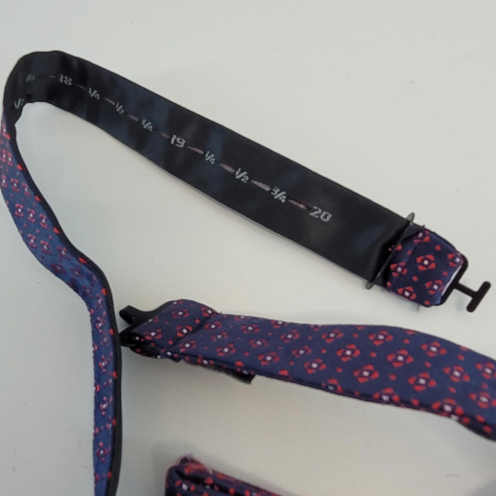 Express Navy Blue Bow Tie w/ Red Geometric Pattern Adjustable Size ONE SIZE - 3 Thumbnail