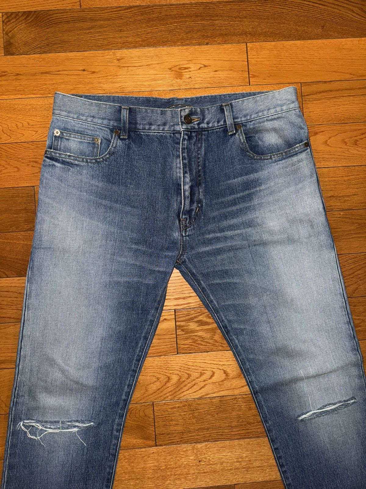 Saint Laurent Paris Saint Laurent 2015 Blue Knee Slit Jeans Size 33 Surf D10 Size US 33 - 2 Thumbnail