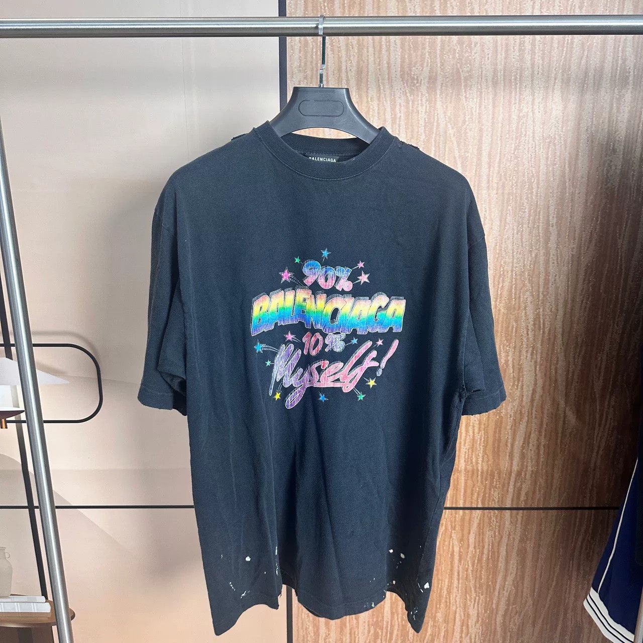 Balenciaga Balenciaga Black Distressed Rainbow Splatter Tee M Size US M / EU 48-50 / 2 - 1 Thumbnail