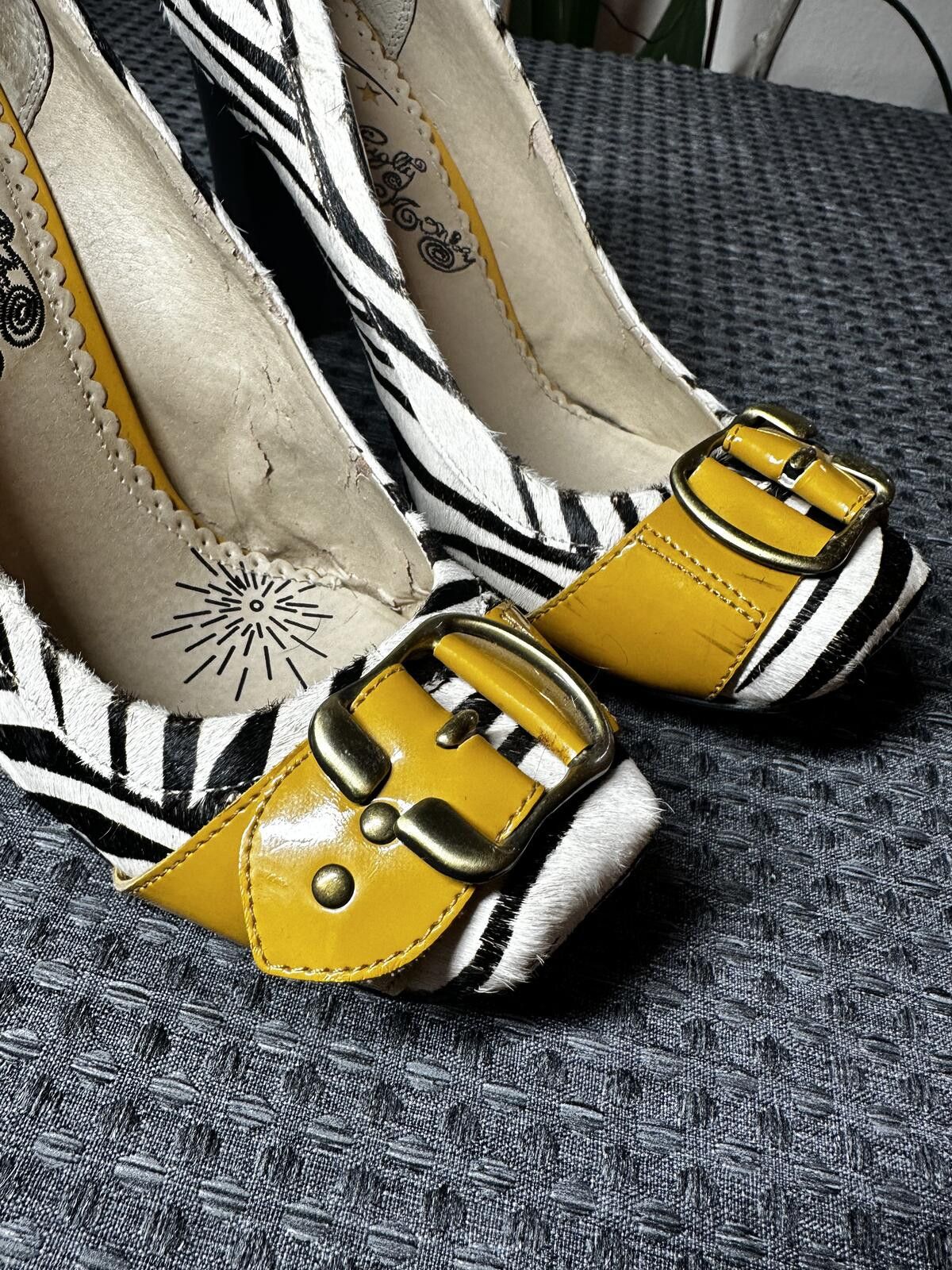 Other Naughty Monkey Y2K Zebra Pumps with Yellow Buckle Accent Size US 9.5 / IT 39.5 - 8 Thumbnail