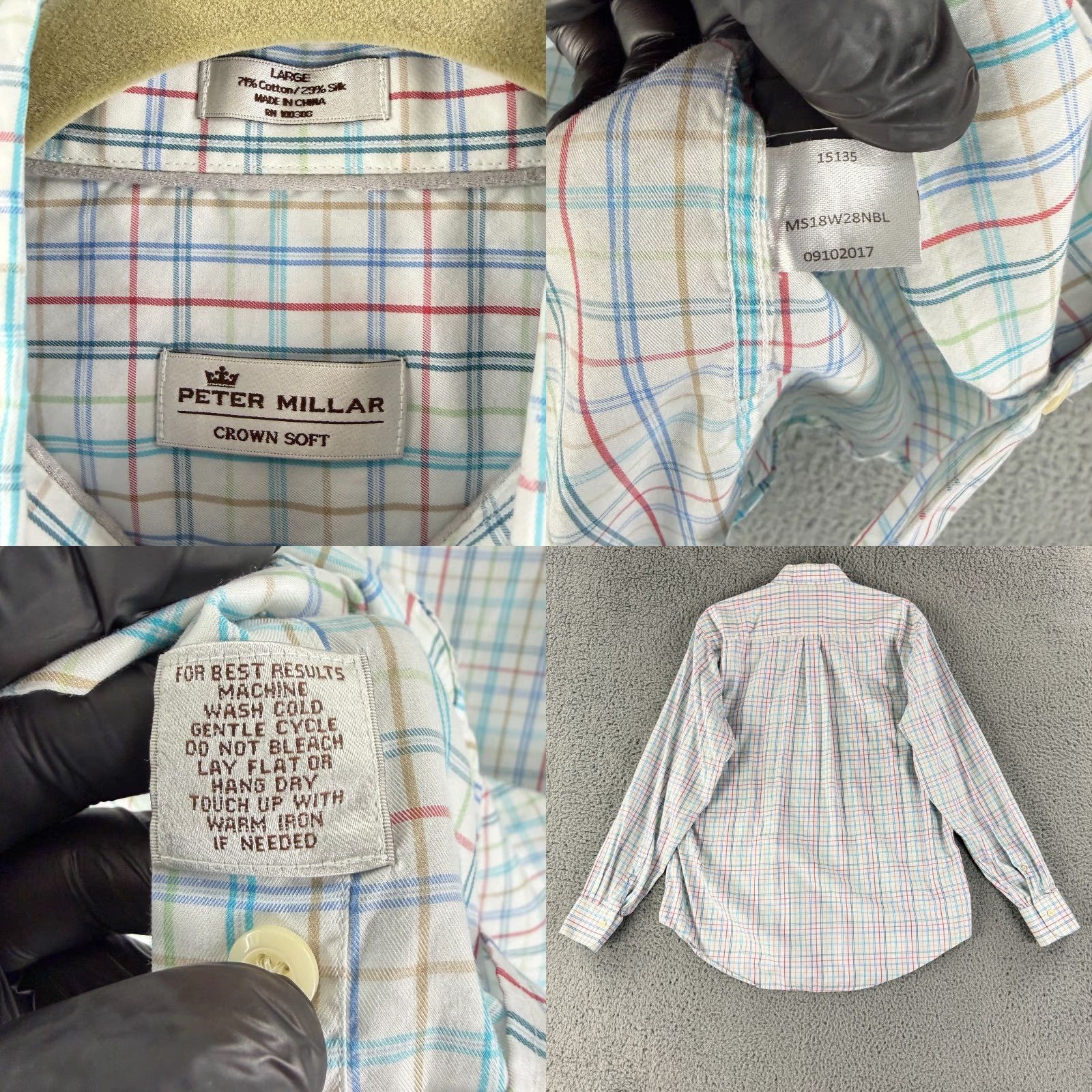 Peter Millar Peter Millar Crown Soft Button-Up Shirt Mens Large White Plaid Cotton Silk LS Size US L / EU 52-54 / 3 - 8 Thumbnail