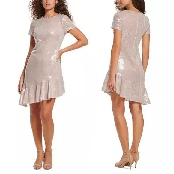 Other Eliza J 2 Sequined Short Sleeve Ruffle Asymmetrical Hem Cock Size XS / US 0-2 / IT 36-38 - 7 Thumbnail