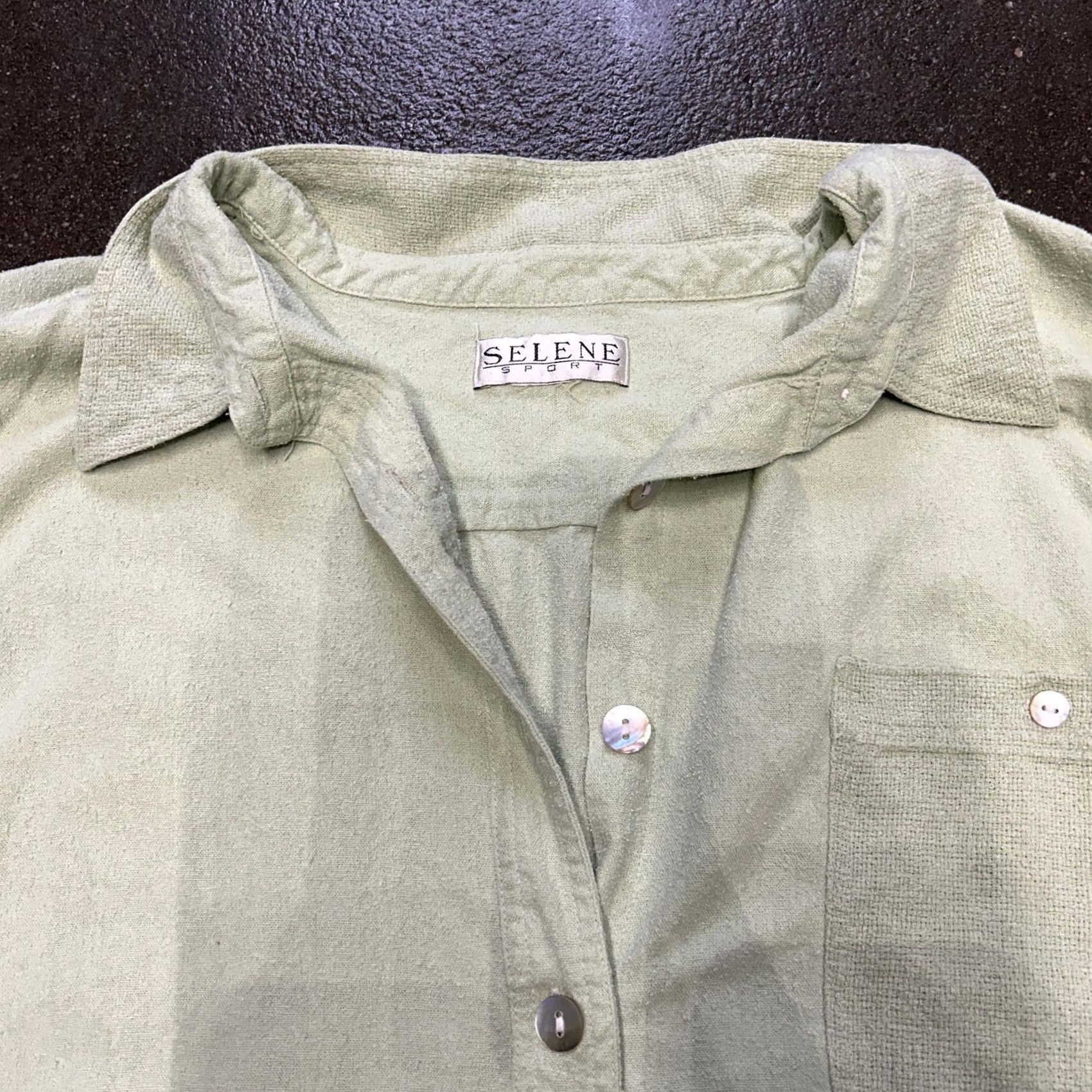 Vintage VINTAGE Selene Sport Shirt Womens XL Green Textured Short Sleeve Button Front Top Size XL / US 12-14 / IT 48-50 - 2 Thumbnail