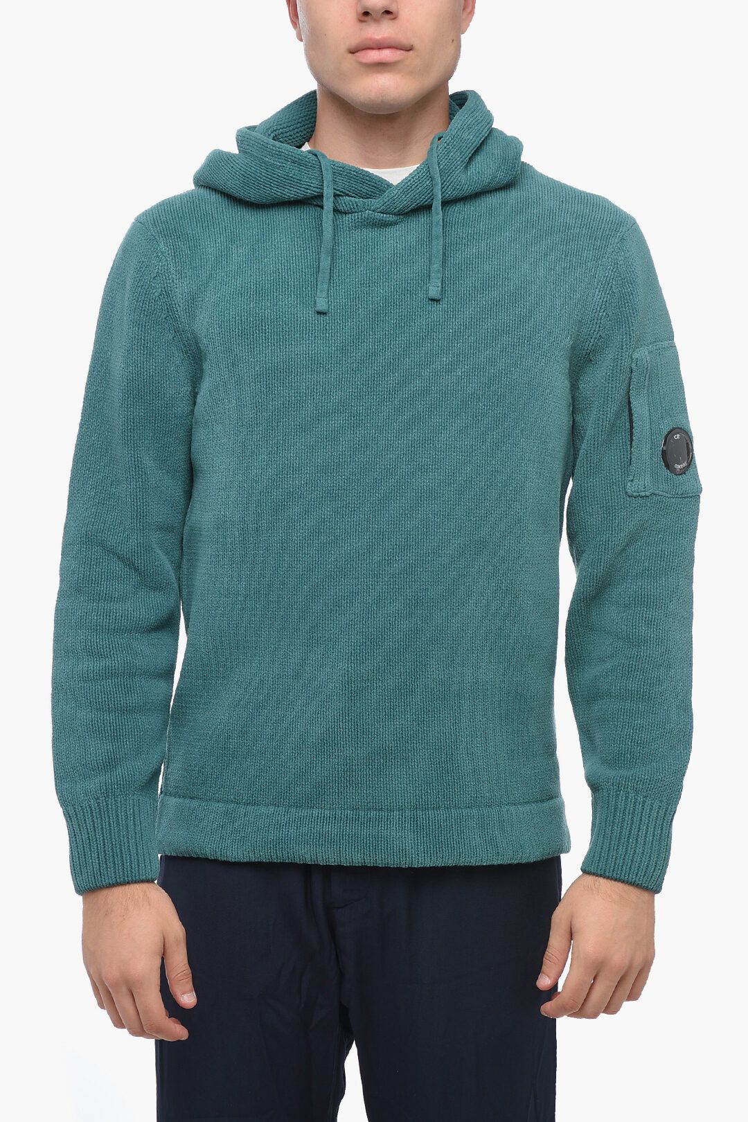 og1mm1024 Chenille Knitted Hoodie in Blue