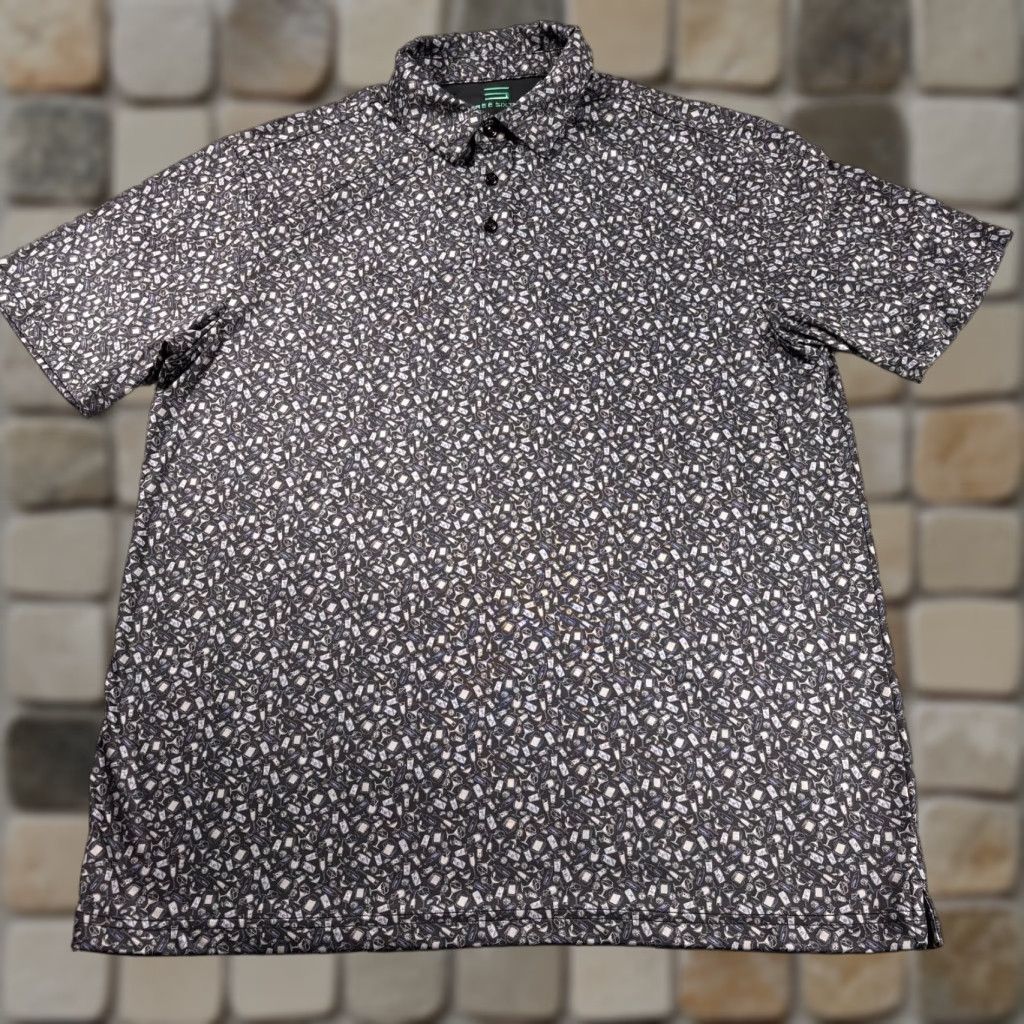 Vintage Three Sixty Six Polo Shirt Mens L Black Graphic Print Alll Over Drink Party Golf Stretch Crew Neck Short Sleeve Polo Shirt Size US L / EU 52-54 / 3 - 1 Thumbnail