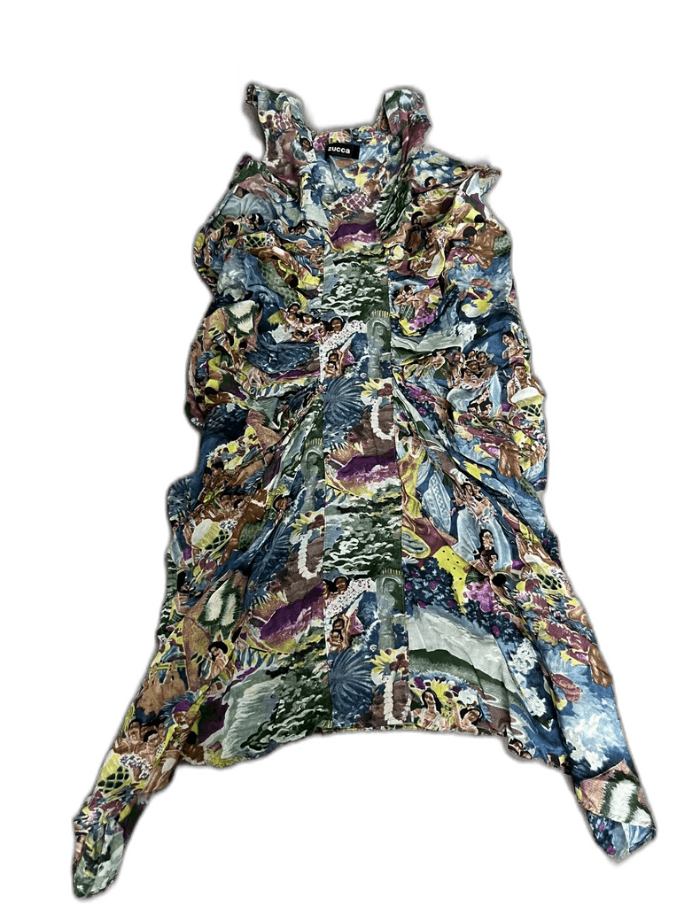 Yohji Yamamoto Unique Pleated Dress with Vintage Print-2506 Size M / US 6-8 / IT 42-44 - 1 Thumbnail