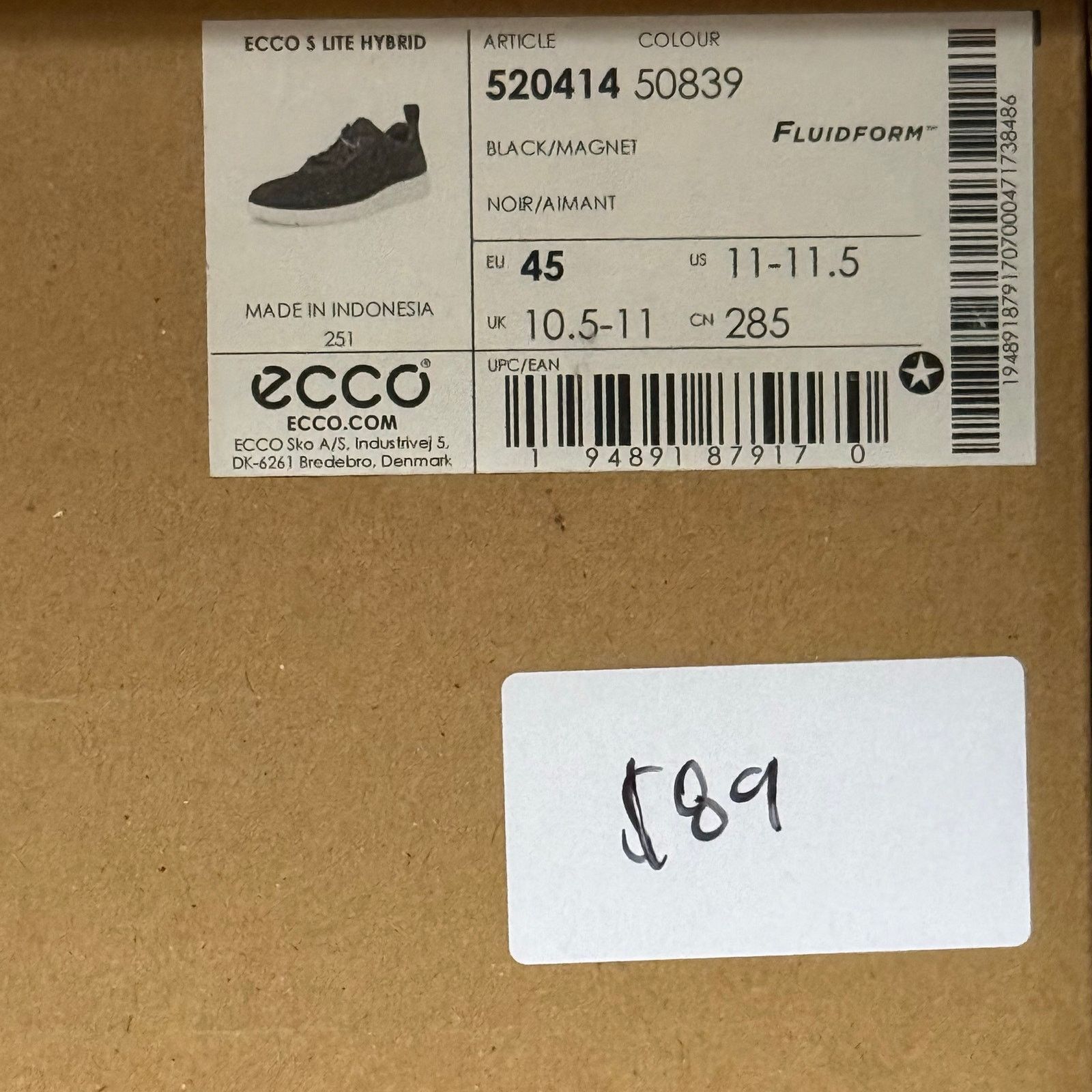 Ecco ECCO MEN'S 45 S LITE HYBRID CASUAL SNEAKER BLACK/MAGNET Size US 11 / EU 44 - 5 Thumbnail