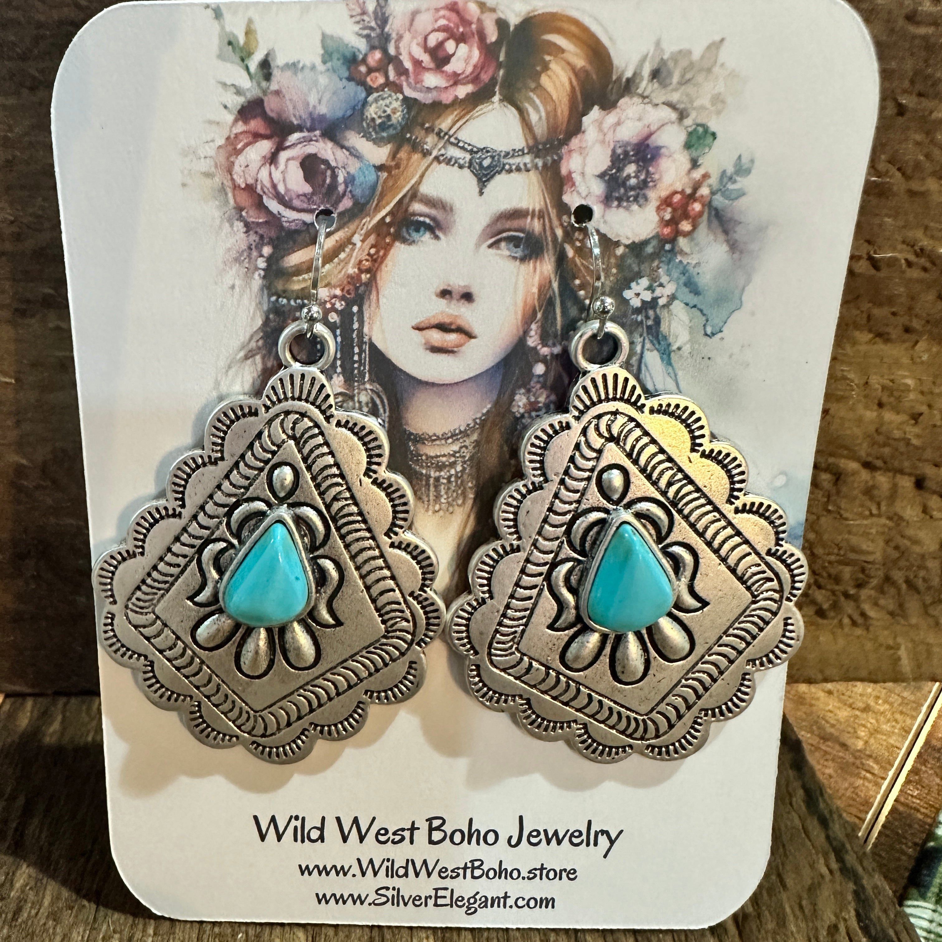 Other 721034 Concho Turquoise Earrings - 2 Inch Long Beauty Size ONE SIZE - 9 Thumbnail