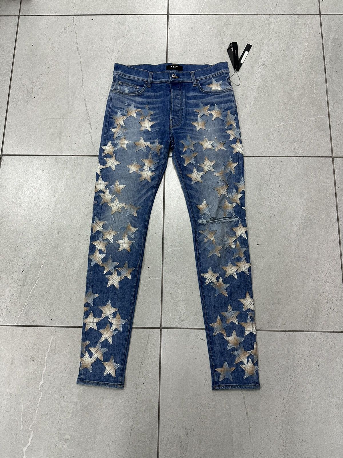 Amiri Amiri Chemist Jeans 34 blue tan Size US 34 / EU 50 - 1 Thumbnail