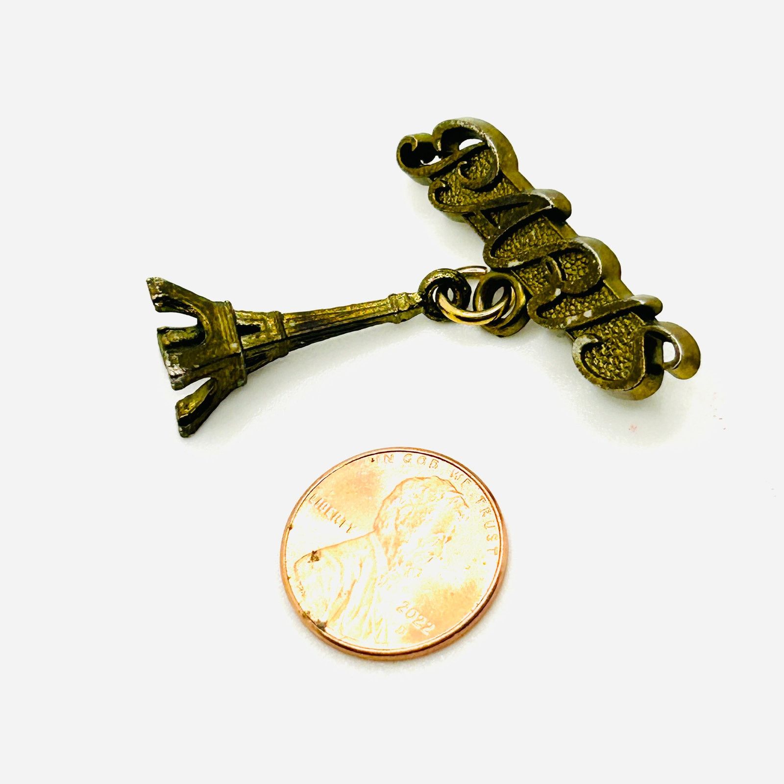 Vintage 60s Paris Eiffel Tower Gold Script Souvenir Brooch Pin Size ONE SIZE - 7 Thumbnail