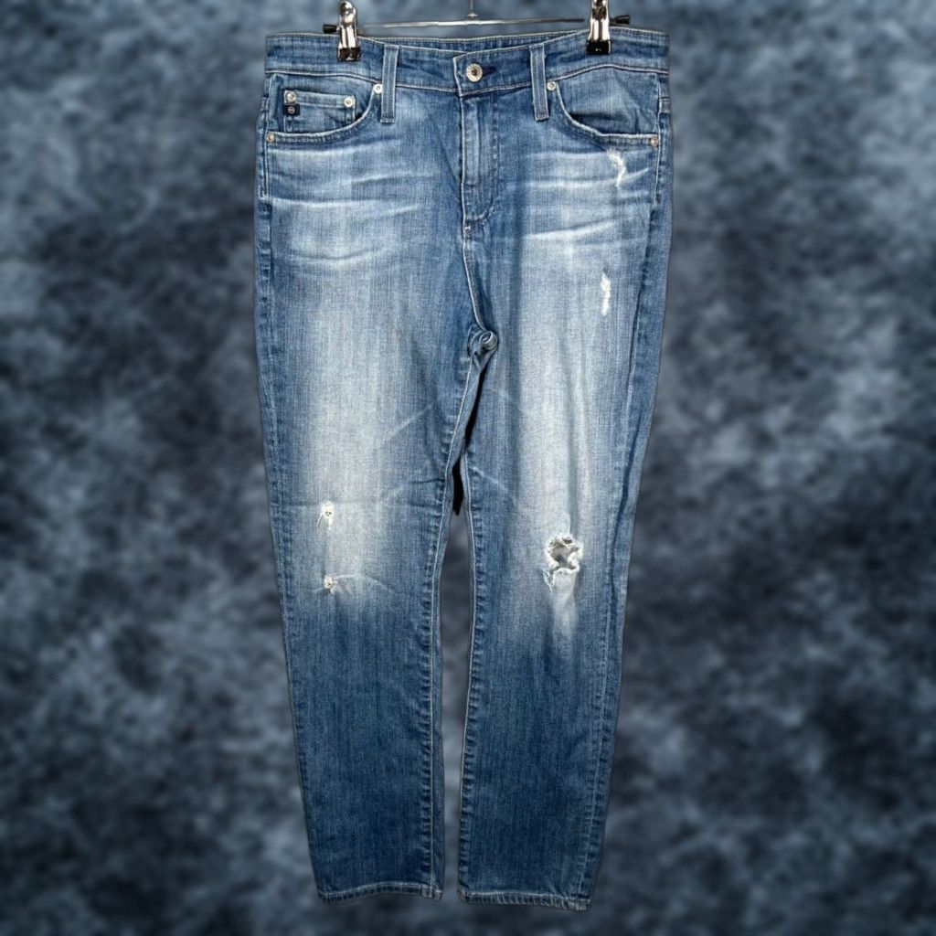 Vintage AG Adriano Goldschmied Jeans 28 Women's Distressed Light Wash 5-Pocket Denim Tapered High Rise - Blue Vintage No Size 28" / US 6 / IT 42 - 1 Thumbnail