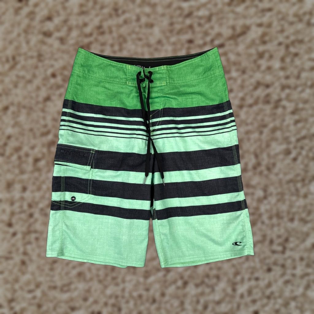 O'Neill O'Neill Board Shorts Mens 28 Green Stripe Polyester Blend 28x10 Trunks Swim Bottoms Beach Pockets Size US 28 / EU 44 - 1 Thumbnail